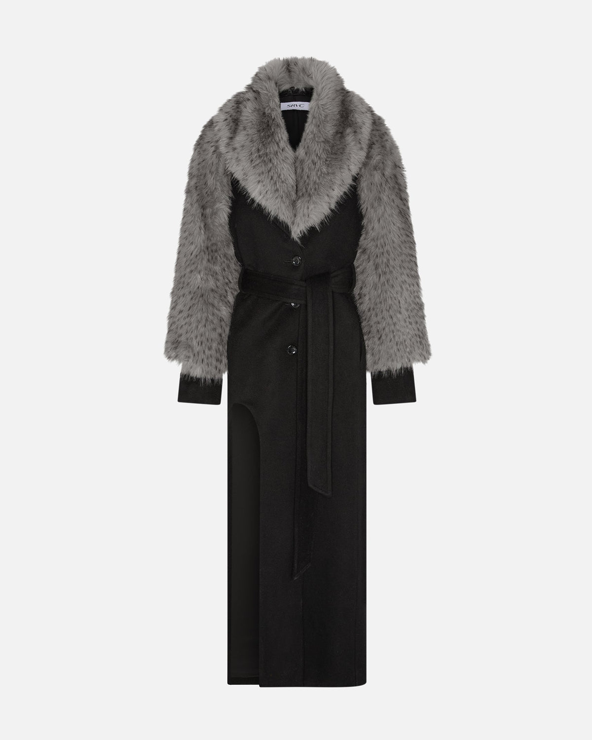 Raven coat with detachable faux fur grey/black