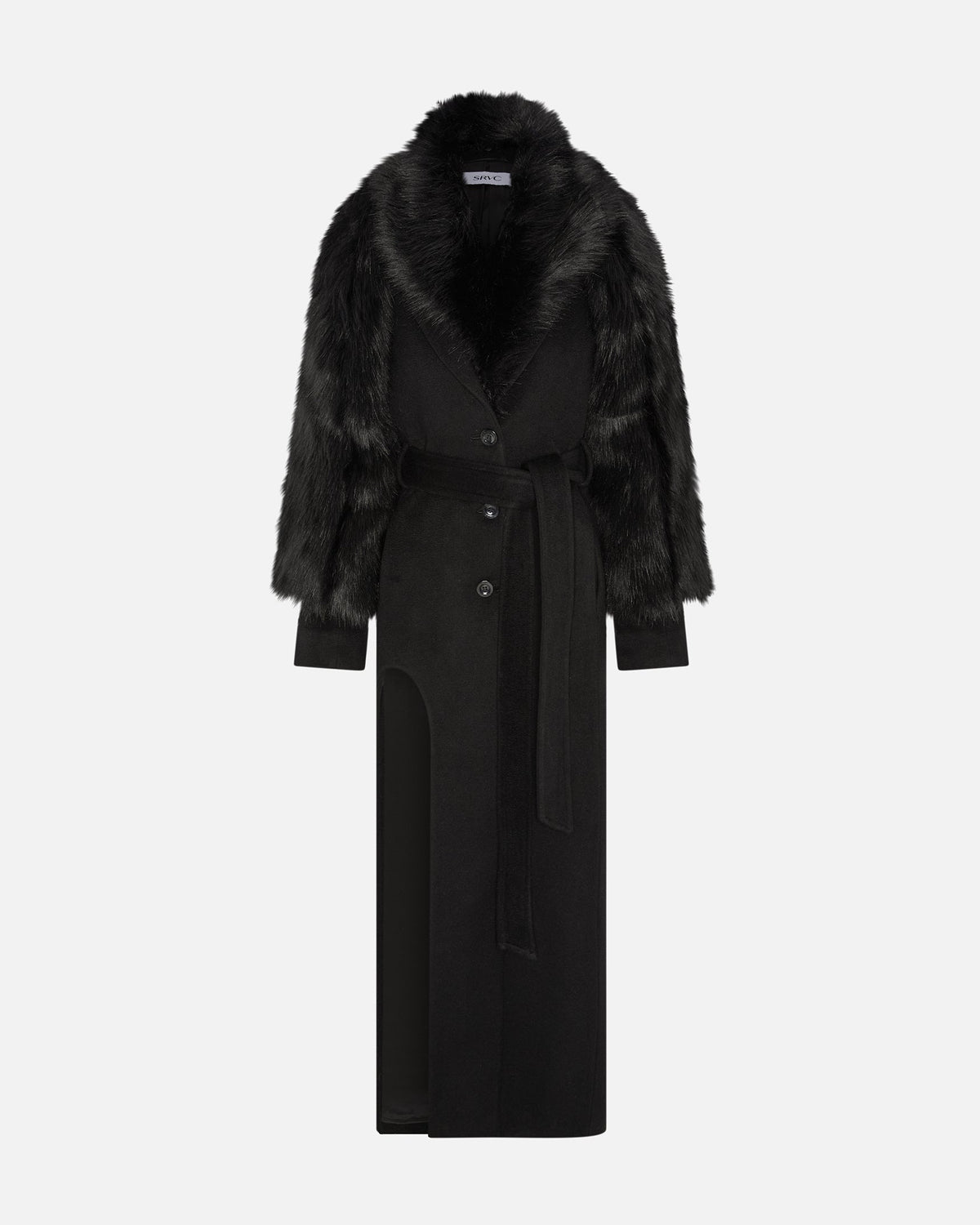 Raven coat with detachable faux fur black