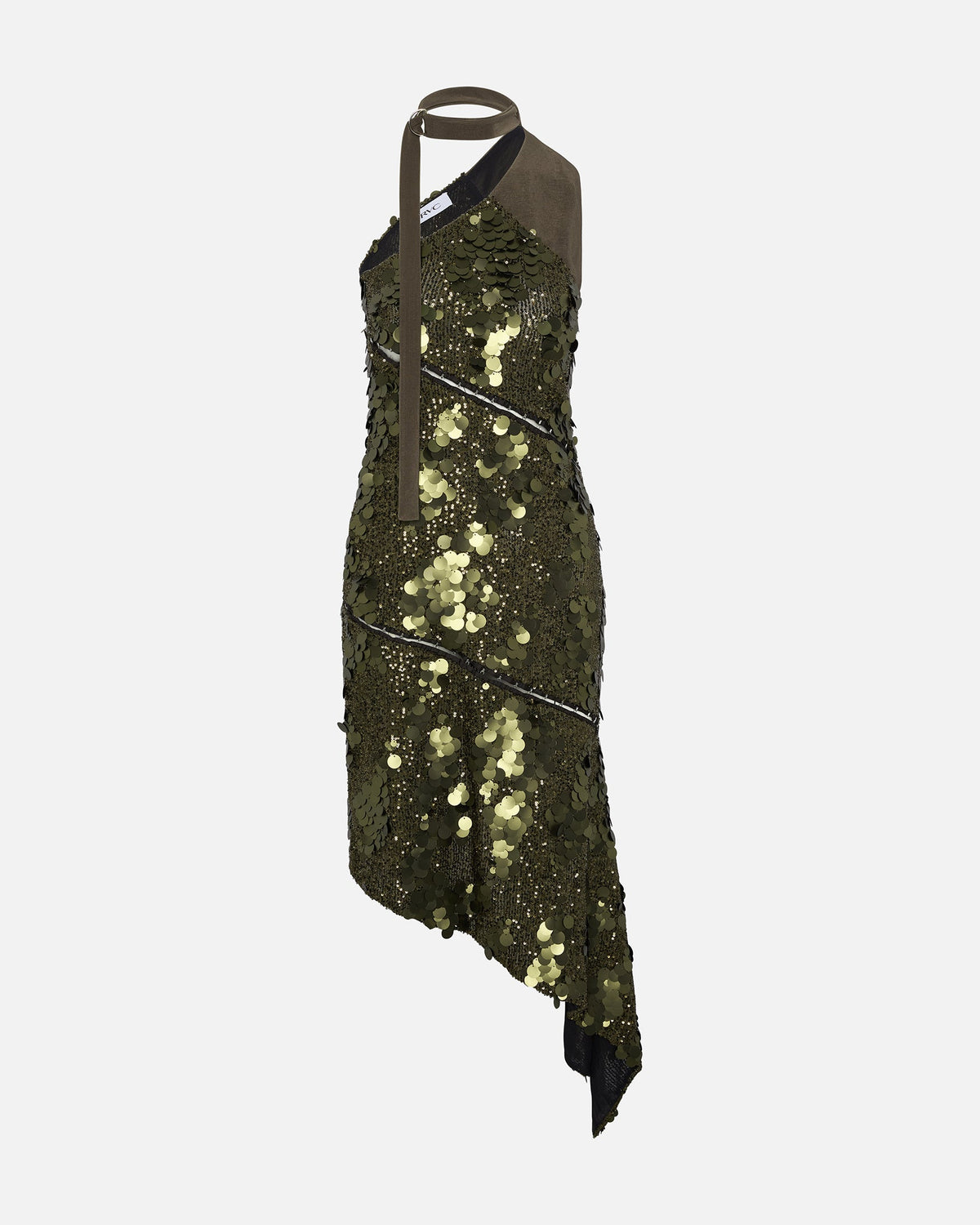 Asymmetric sequin dress military green