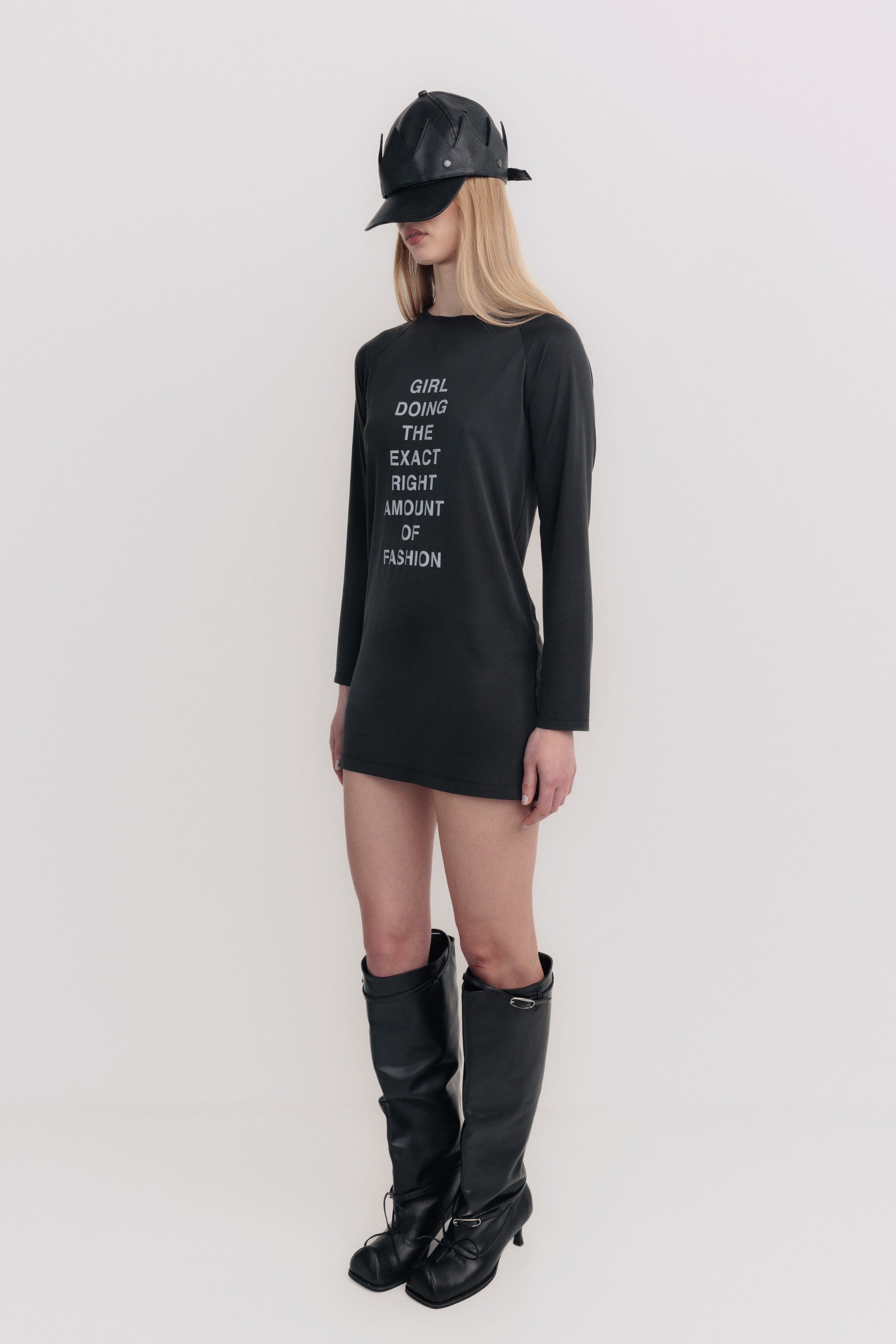 'girl doing the exact right amount of fashion' mini dress