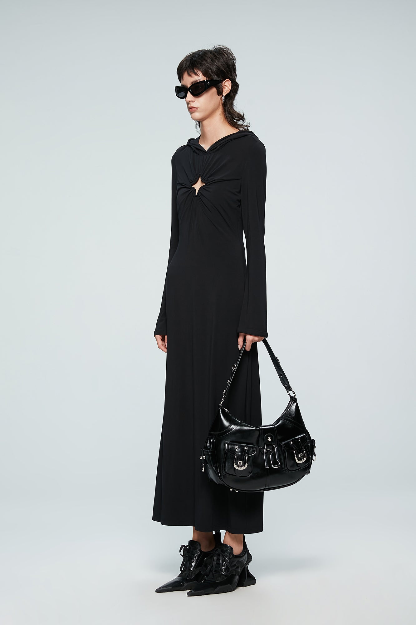 Four-pointed star cutout hooded dress