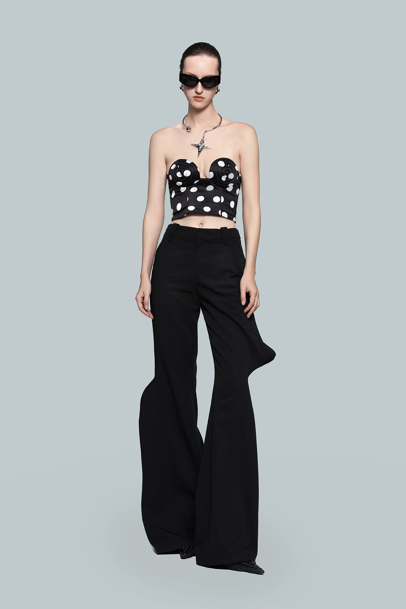 Twisted polka dot whirlpool shaped bra top