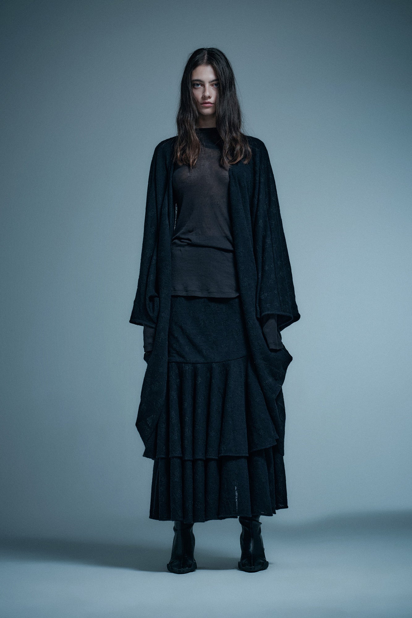 Wool jacquard layered mid-waist mermaid skirt
