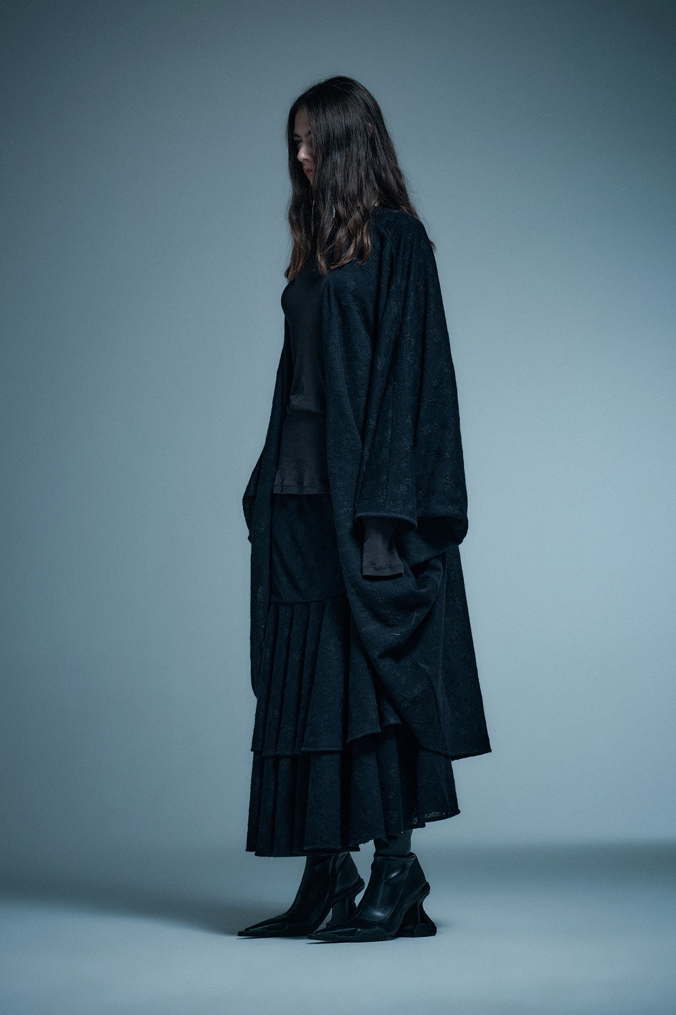 Wool jacquard layered mid-waist mermaid skirt
