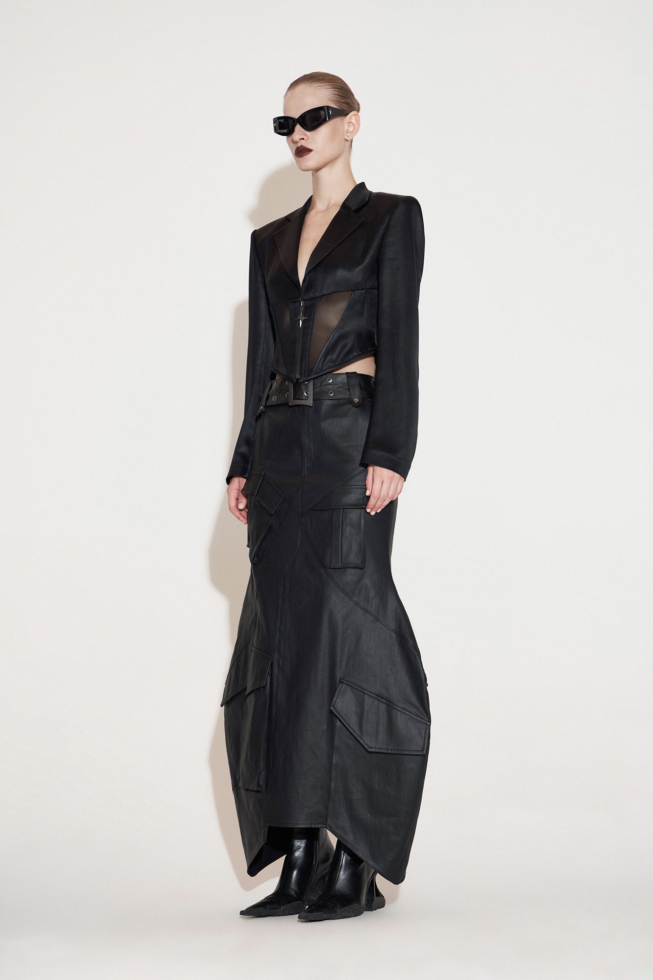 Sheer-paneled acetate corset blazer