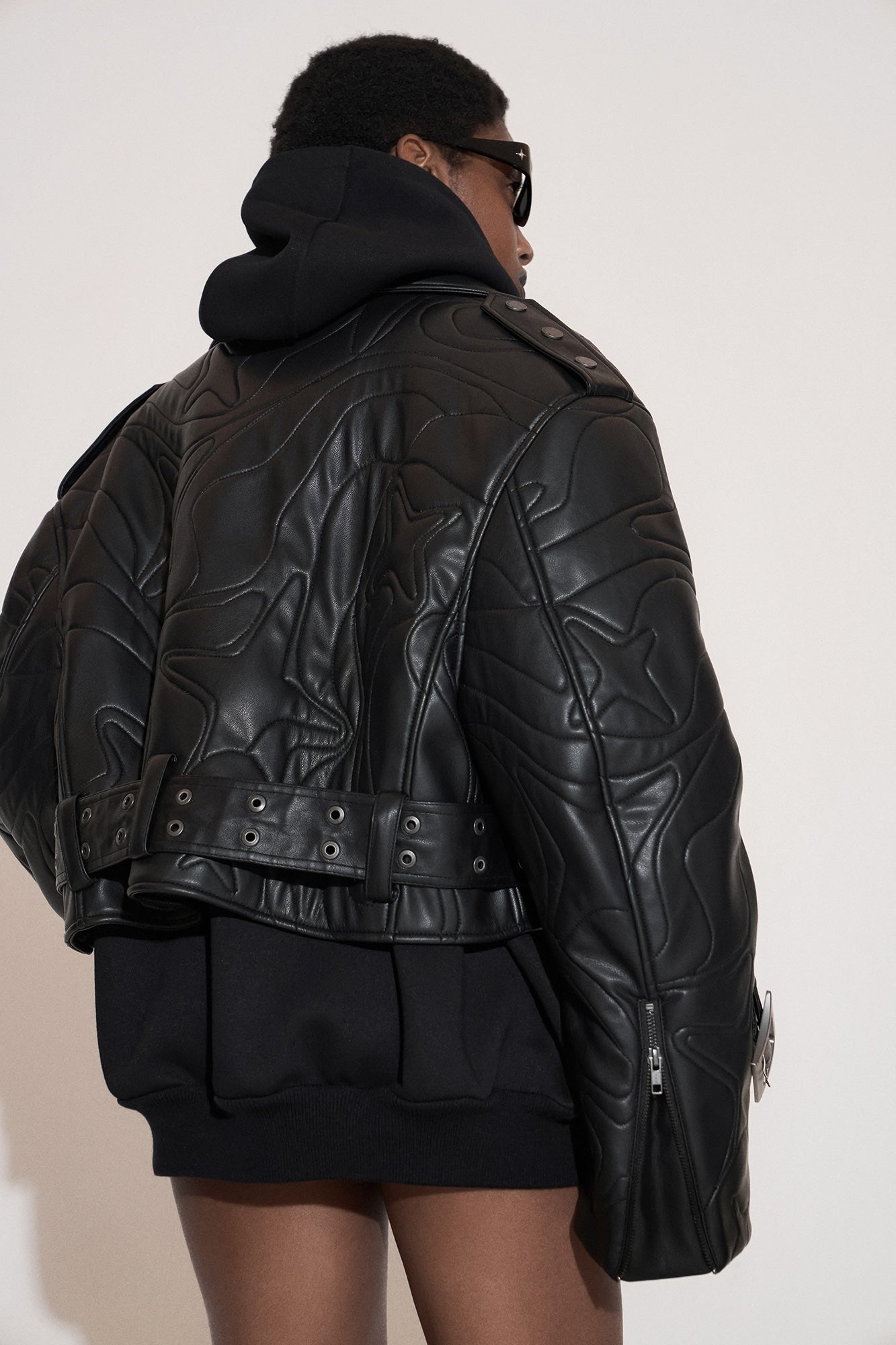 Four-pointed star 3d stitching leather jacket