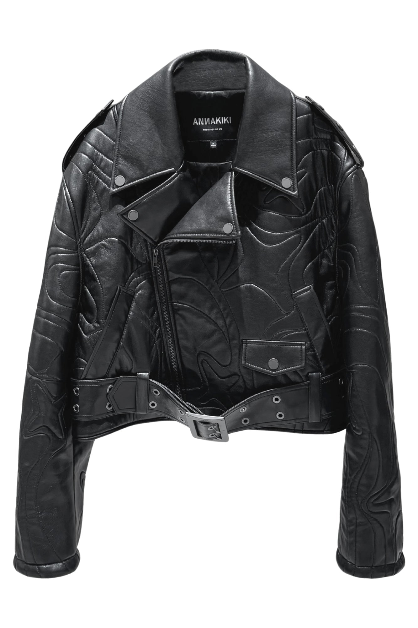 Four-pointed star 3d stitching leather jacket