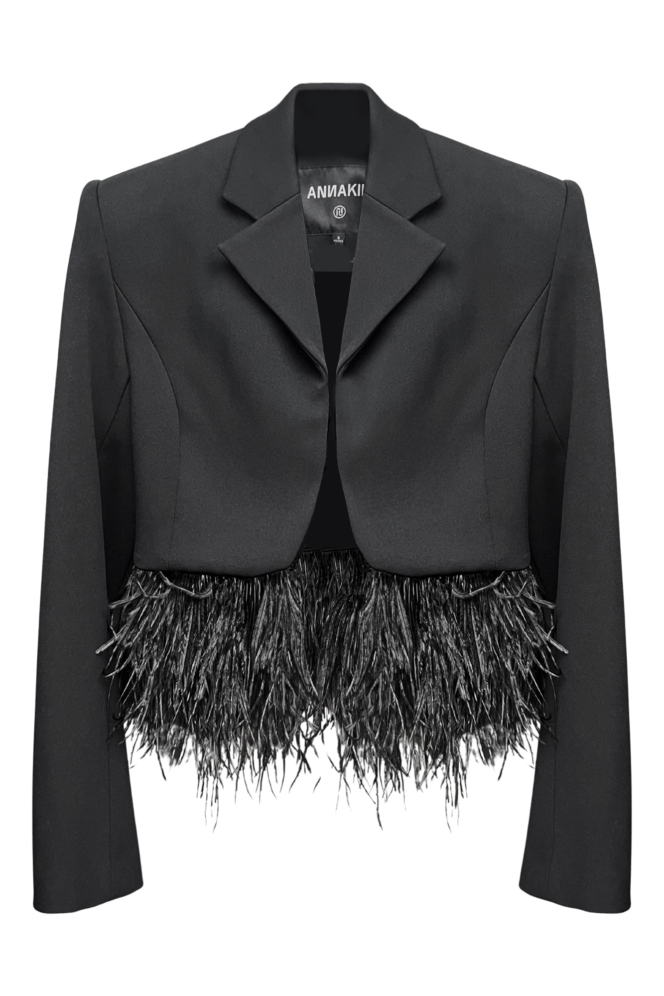 Feather-trimmed cropped blazer
