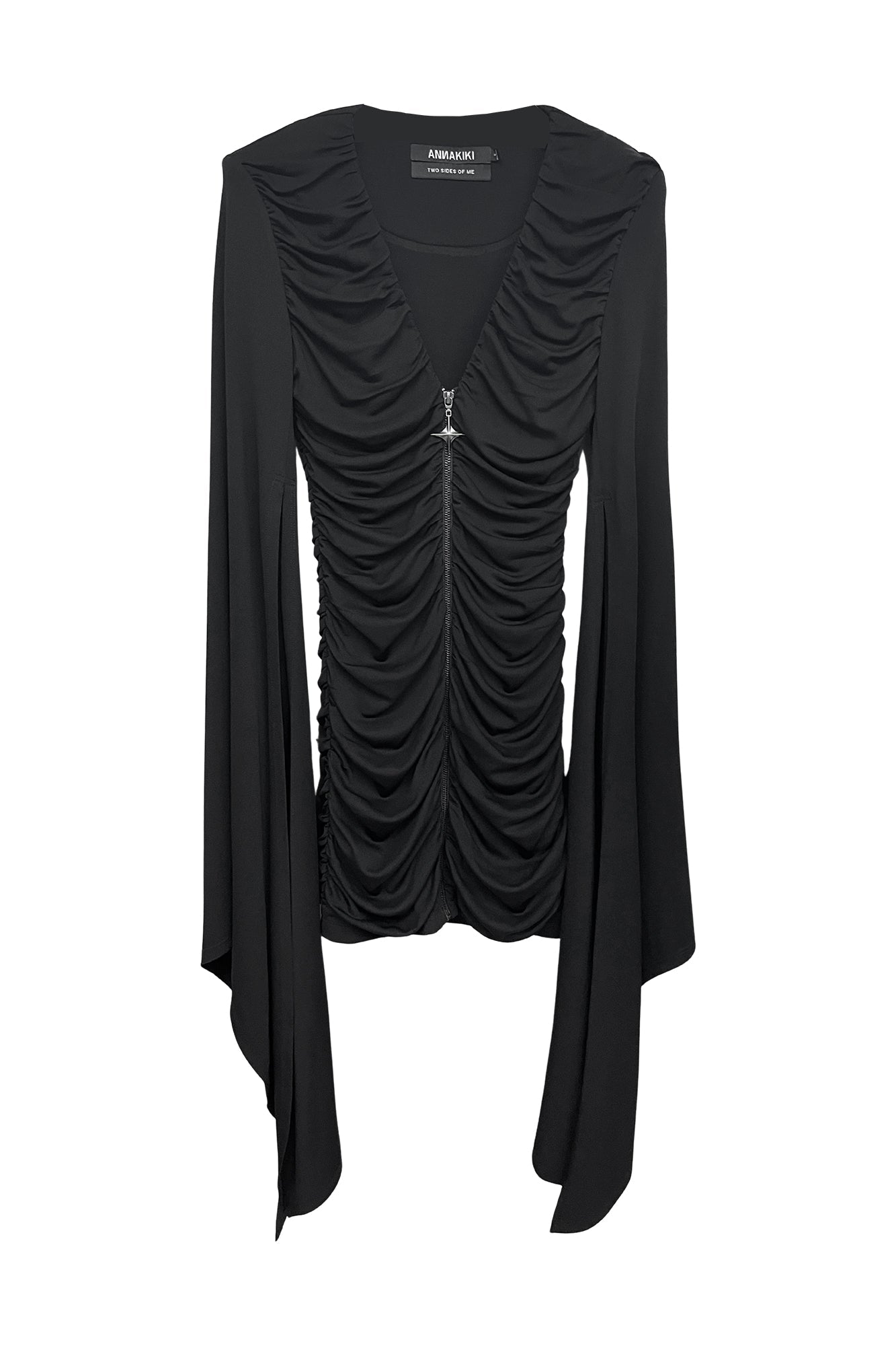 Acetate patch v-neck pinched dress