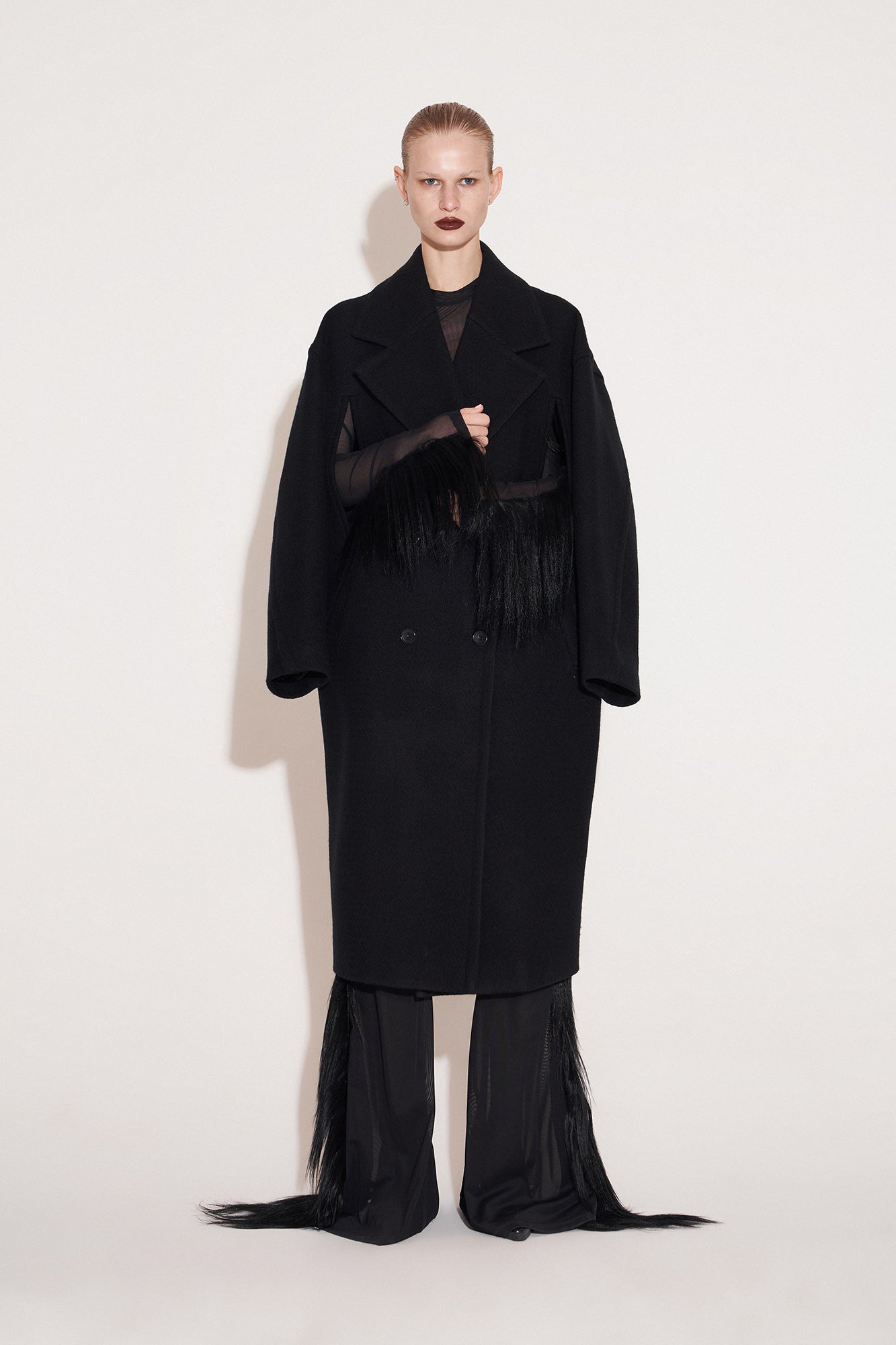 Wool double thread cocoon coat