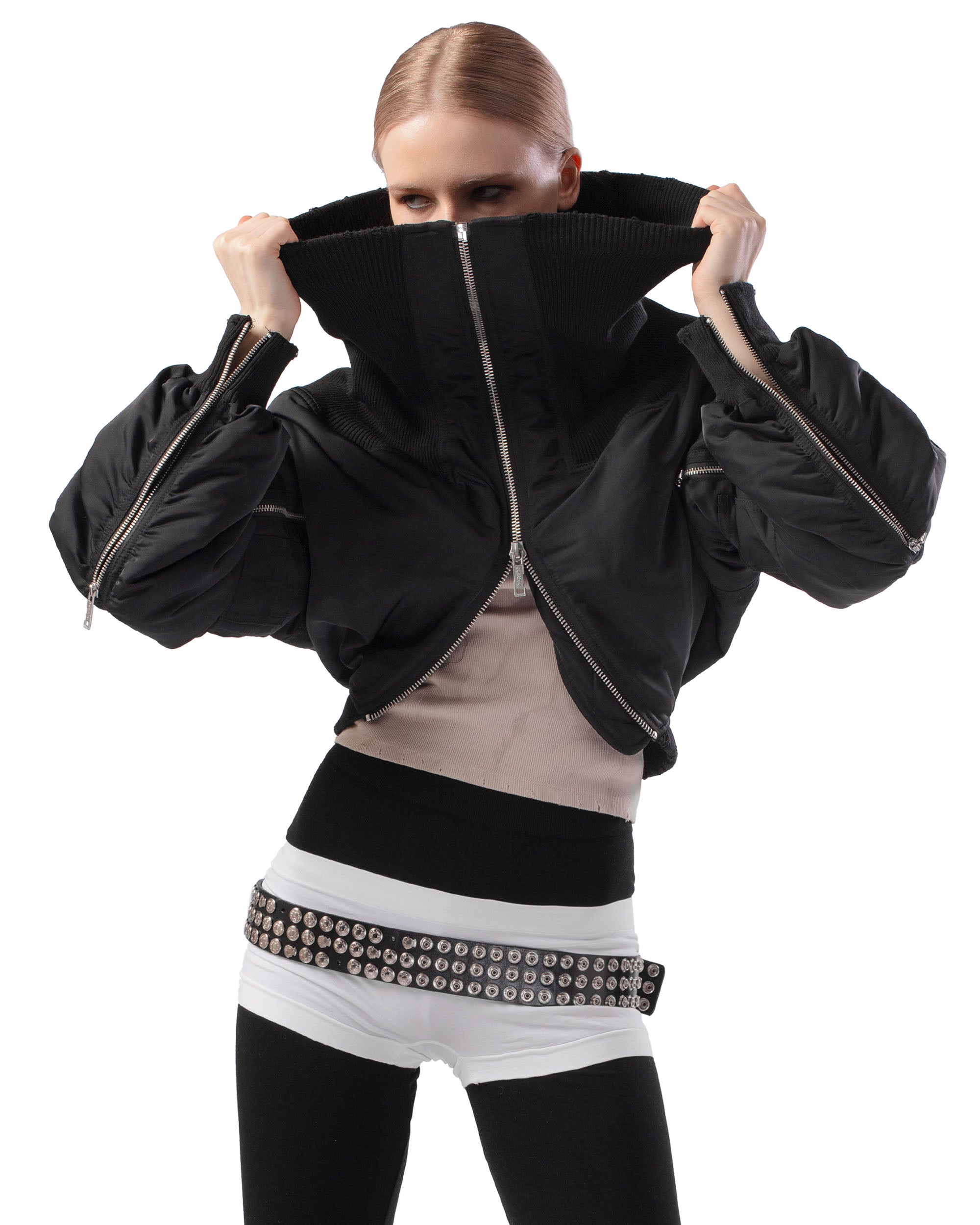 Black fitted bomber