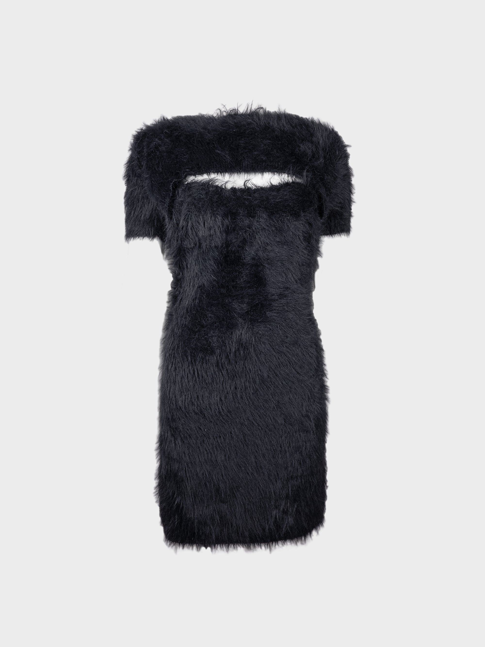 Fluff-knit double slit dress