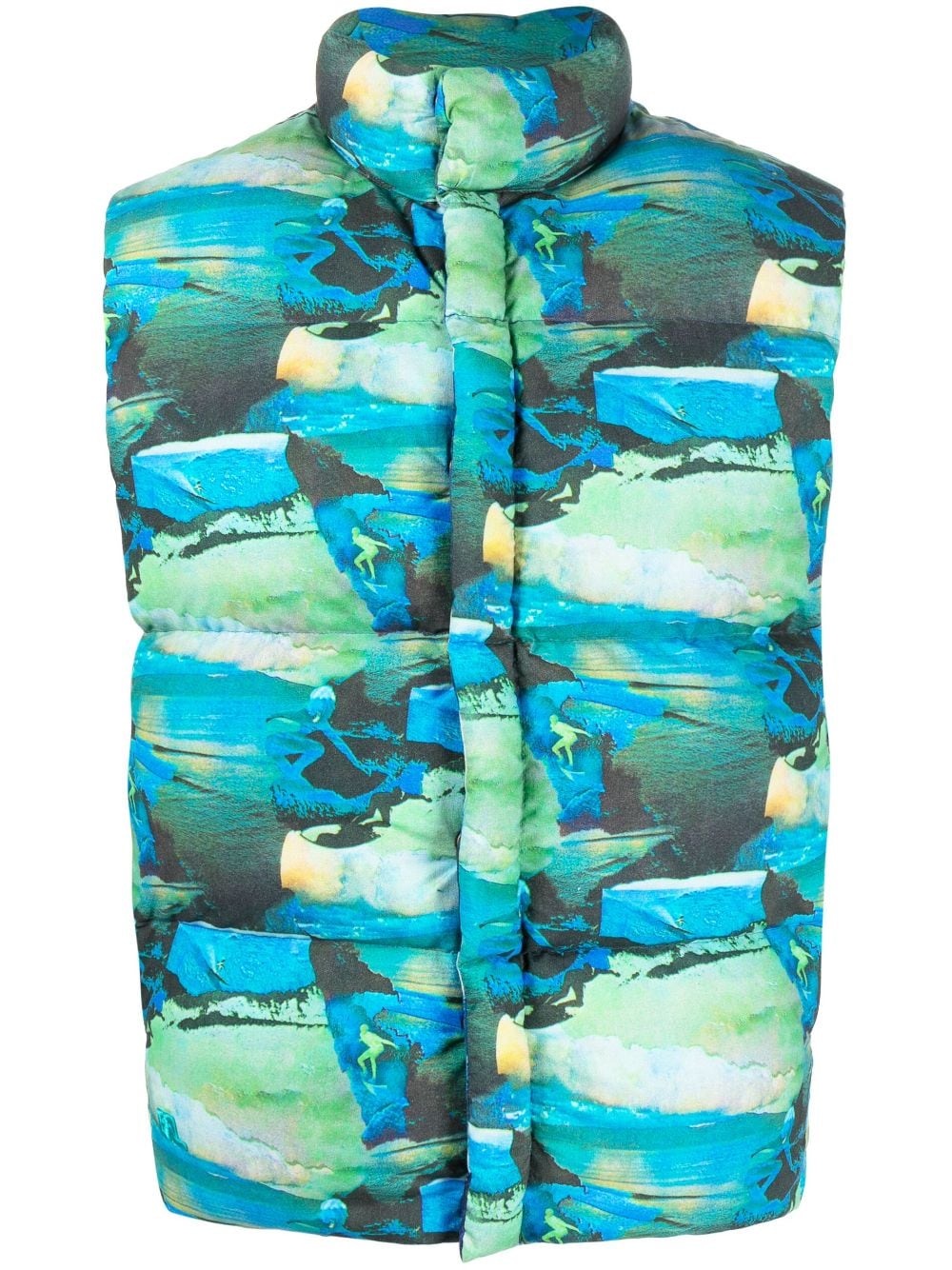 Unisex printed quilted puffer vest woven