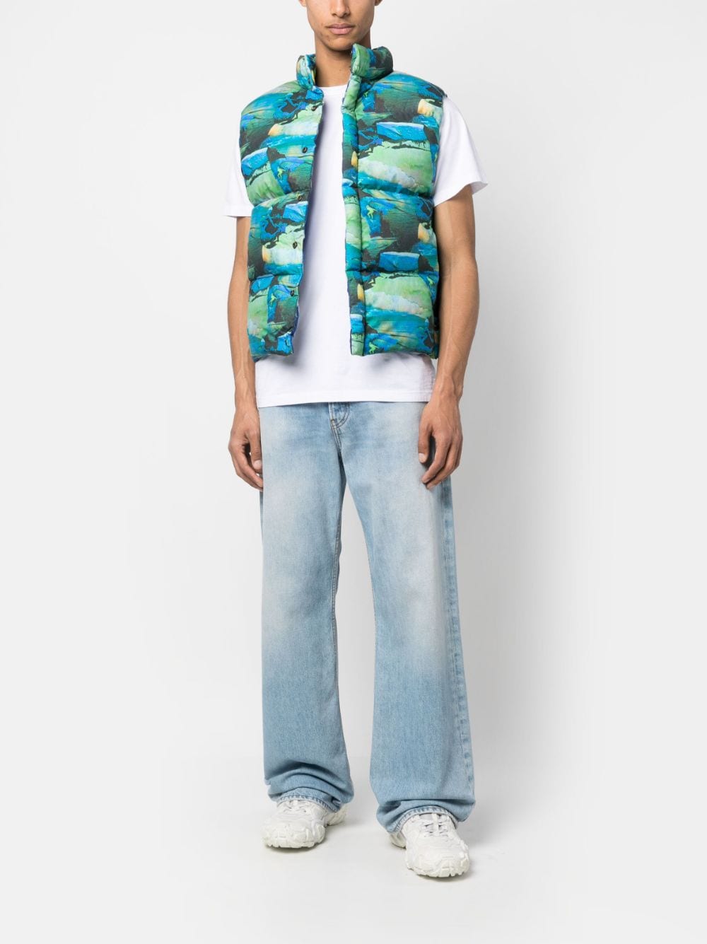 Unisex printed quilted puffer vest woven