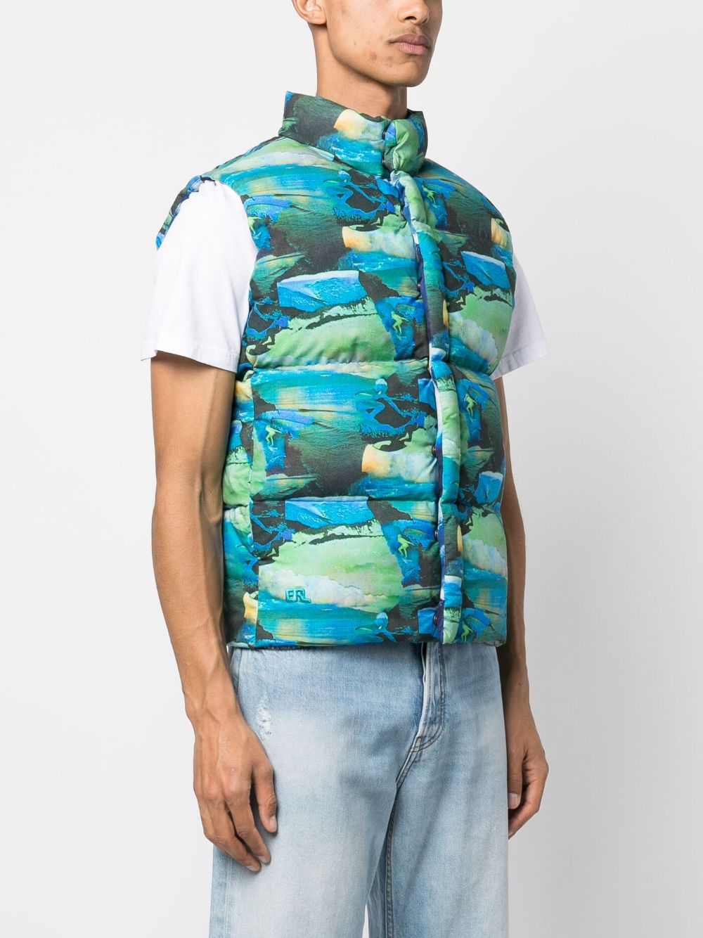 Unisex printed quilted puffer vest woven