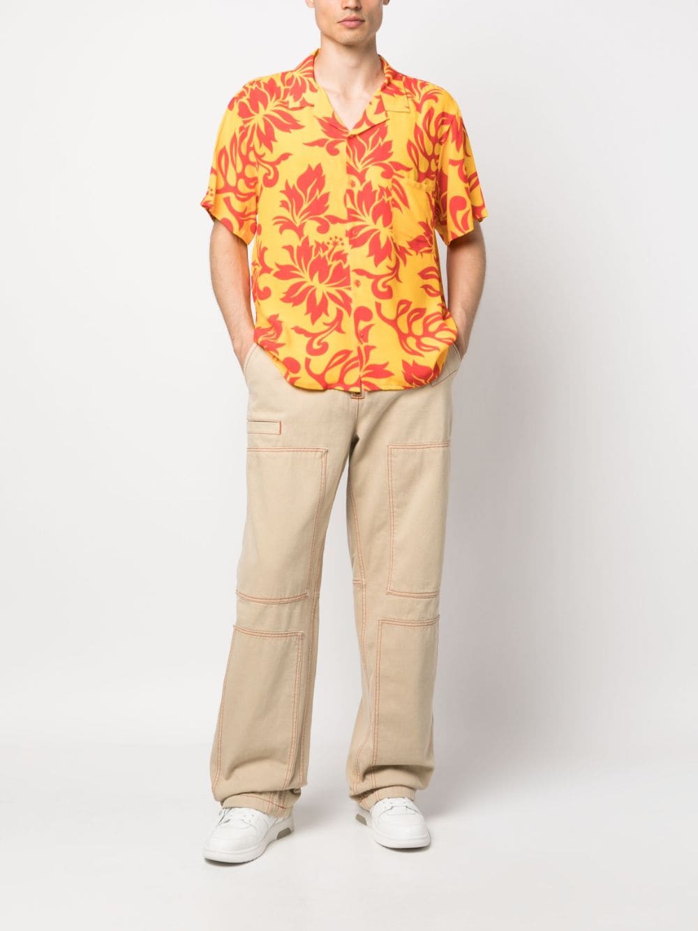 Unisex printed short sleeve shirt woven