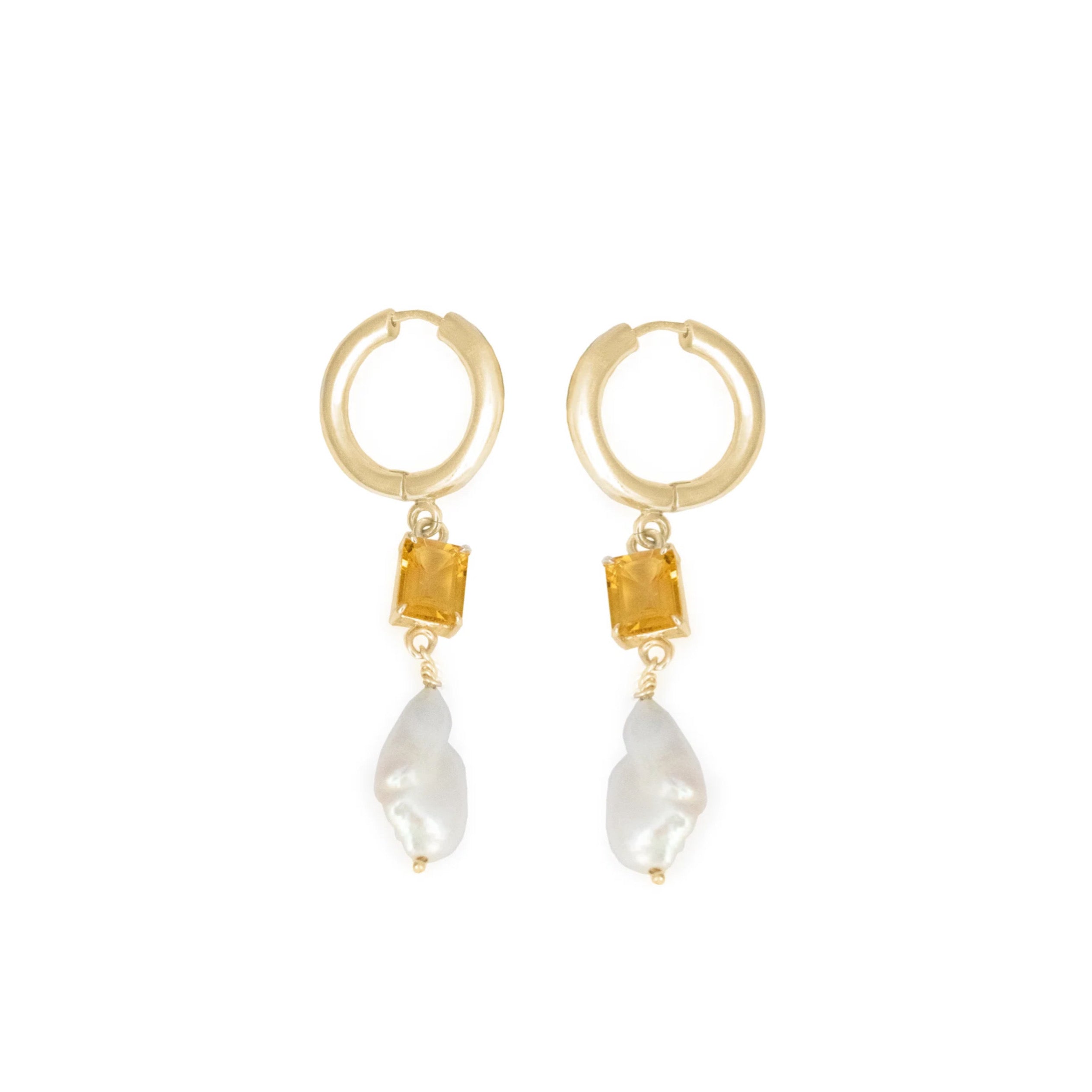 Lemon quartz & pearl loa hoop
