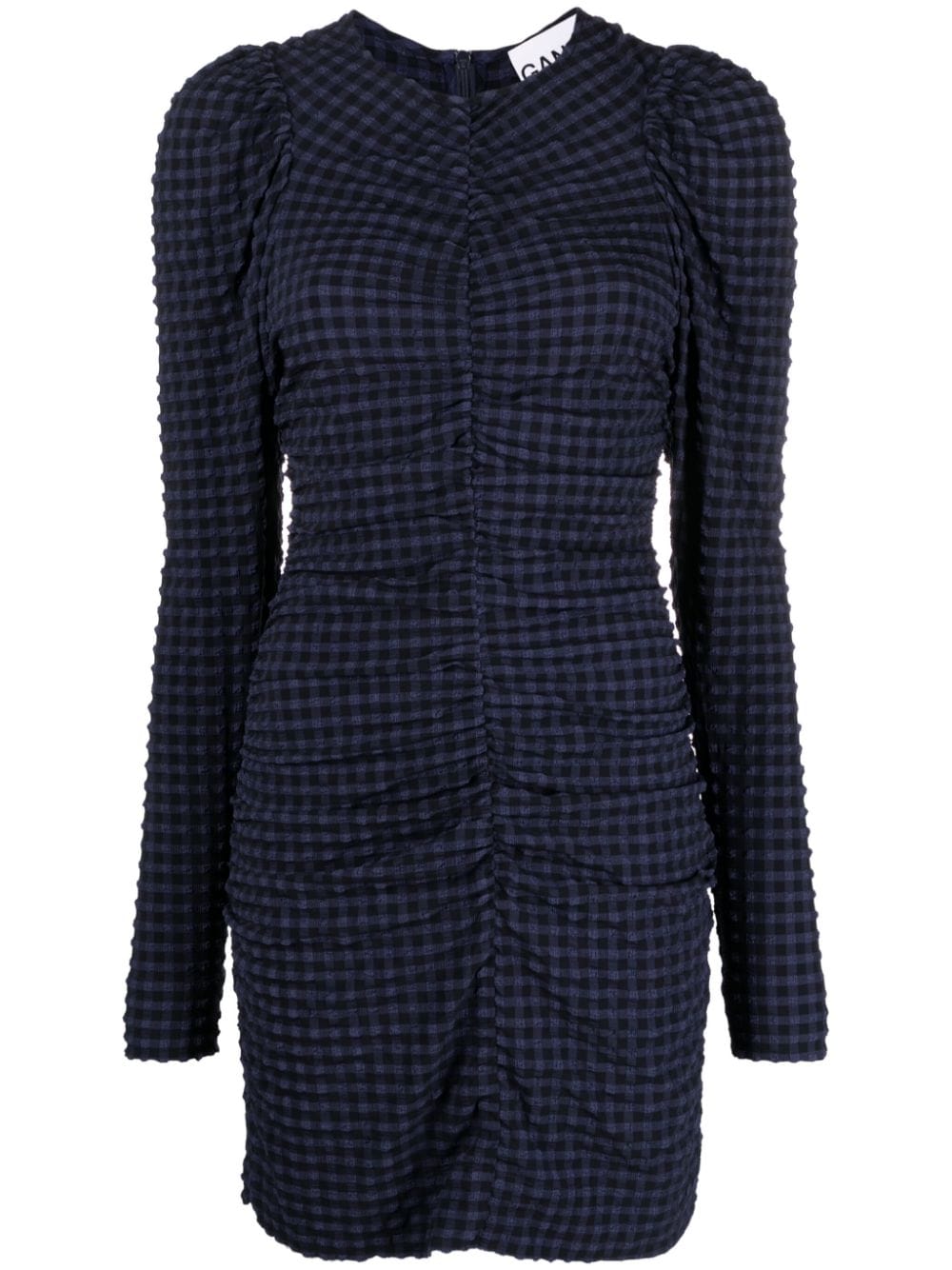 Stretch seersucker o-neck mini dress