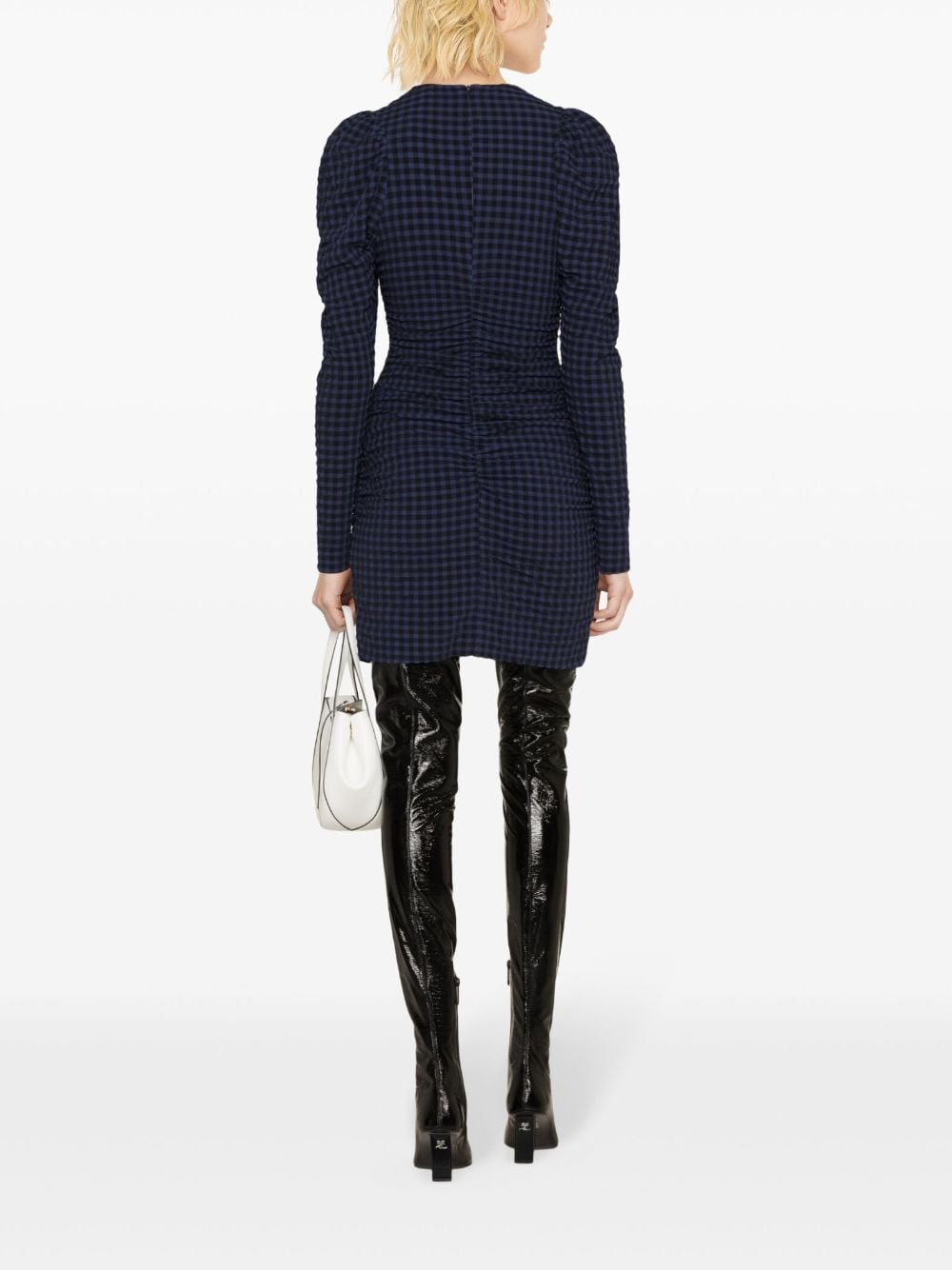 Stretch seersucker o-neck mini dress
