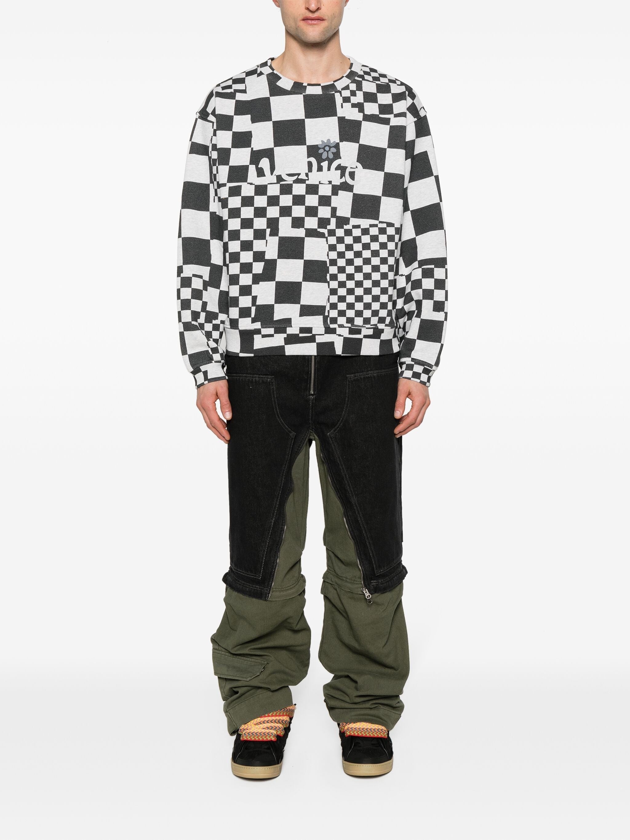 Men venice checker crewneck knit