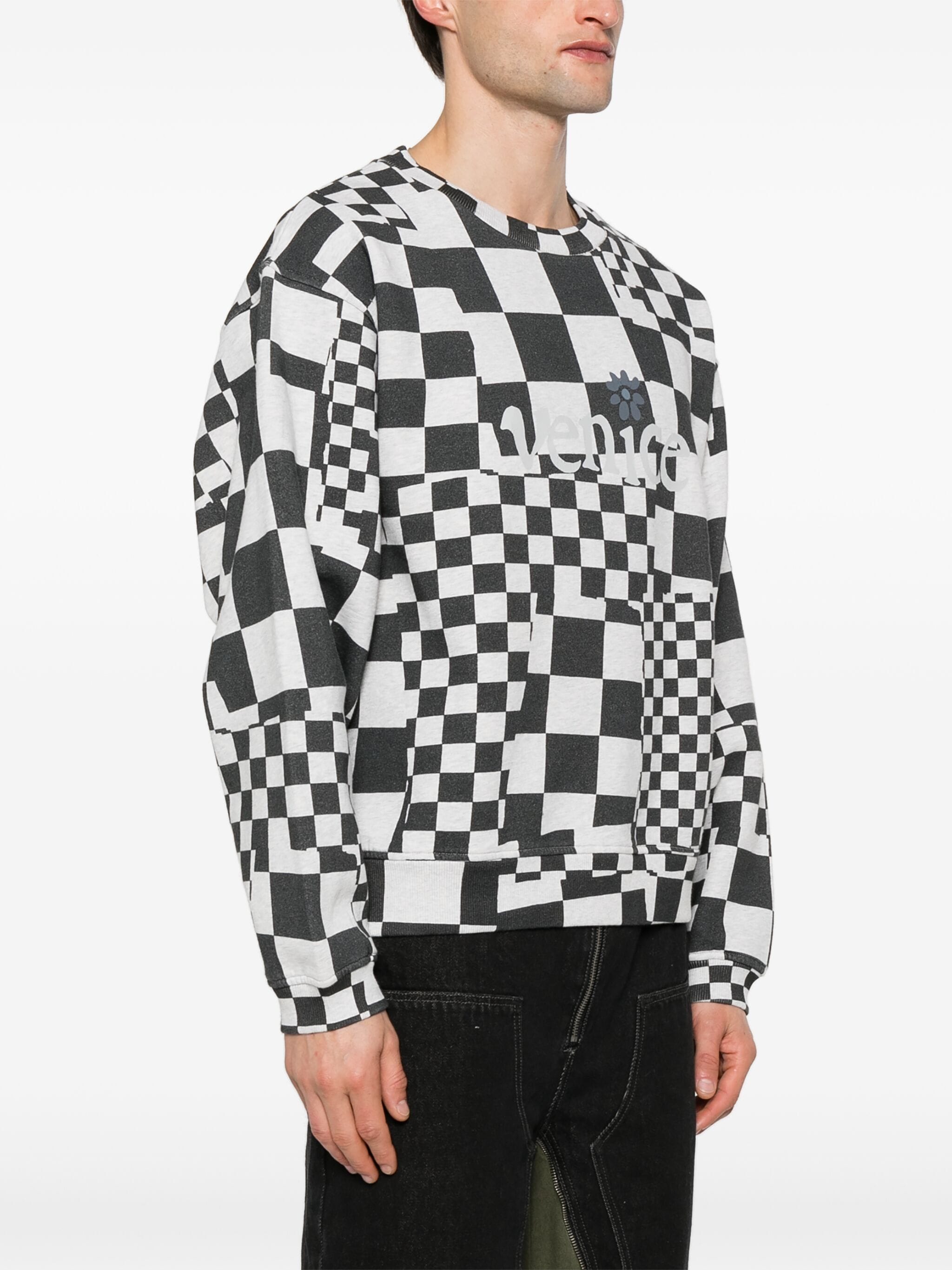 Men venice checker crewneck knit