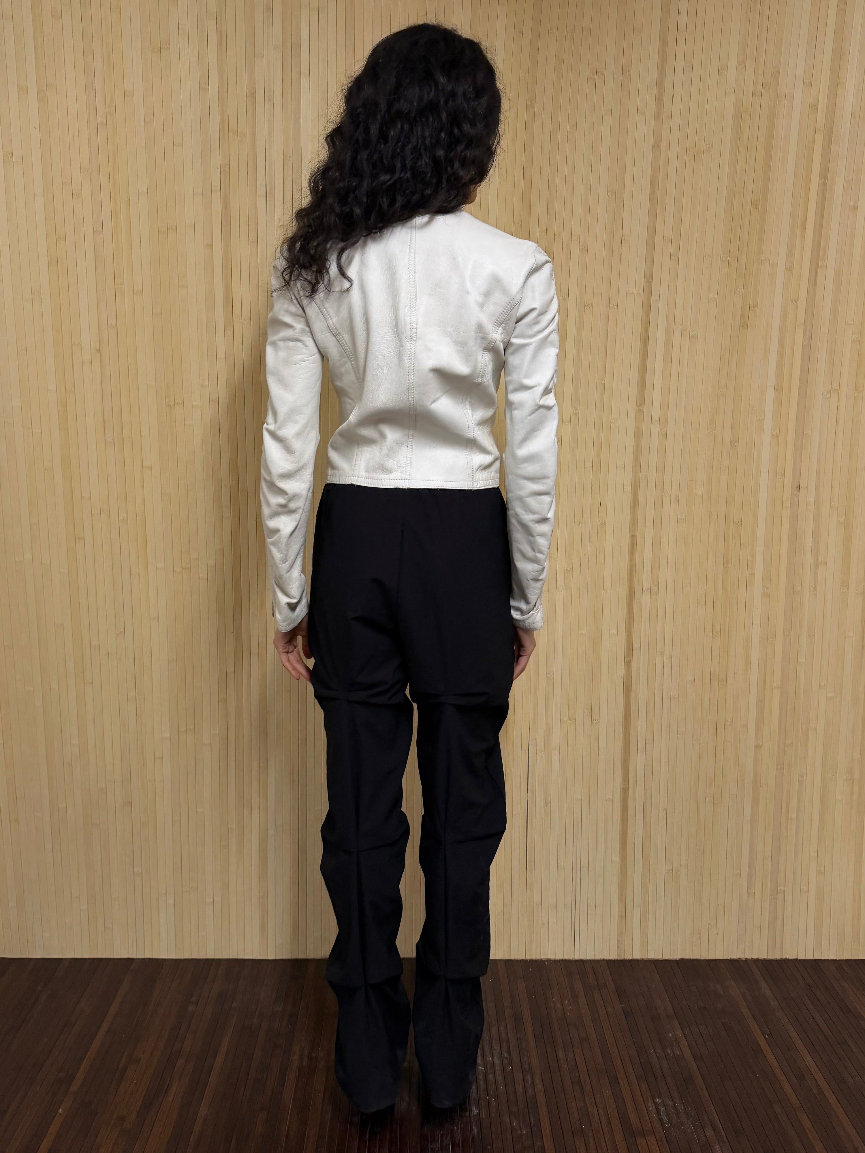 Ruched white leather jacket