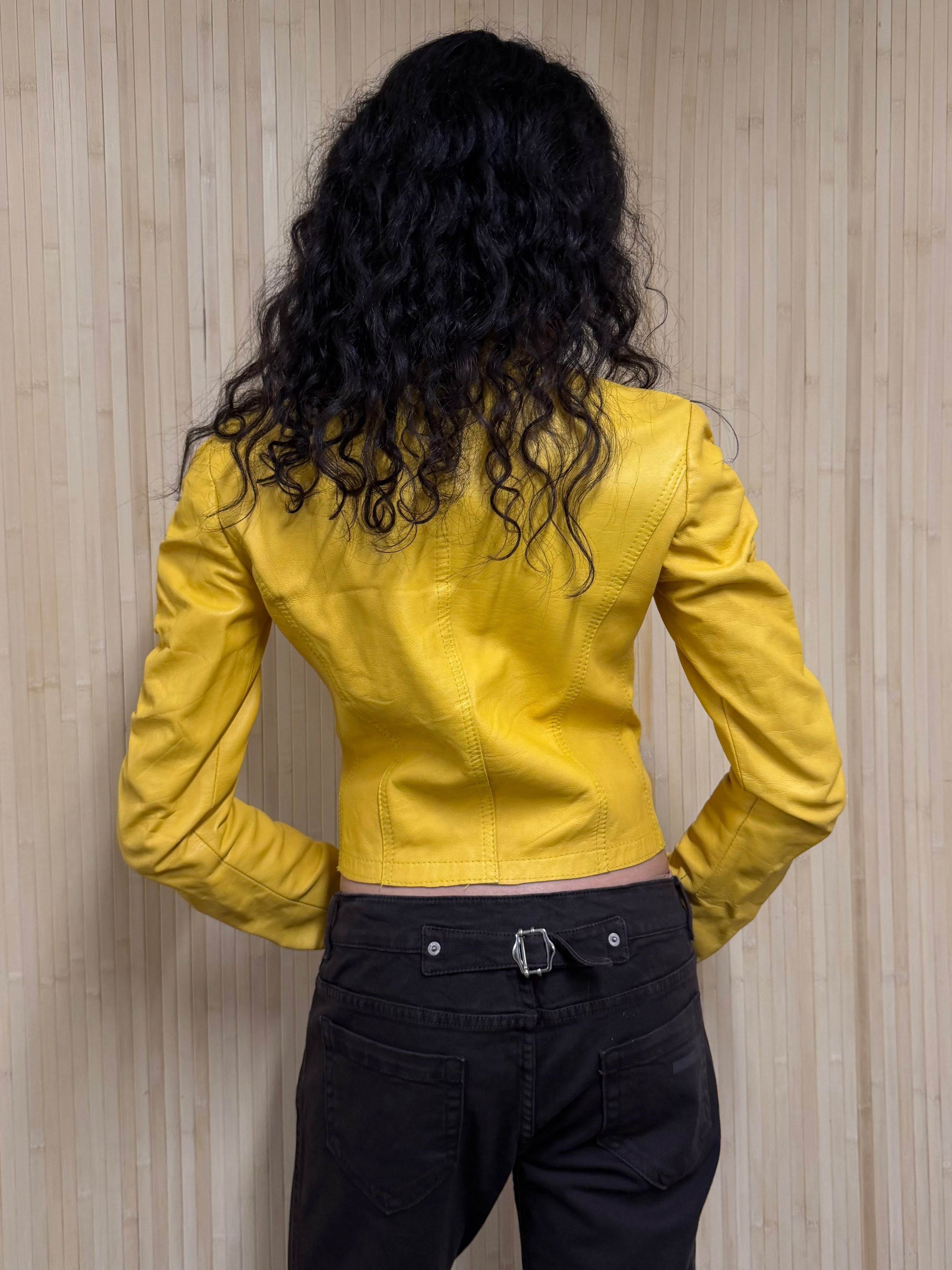 Yellow leather ruched jacket