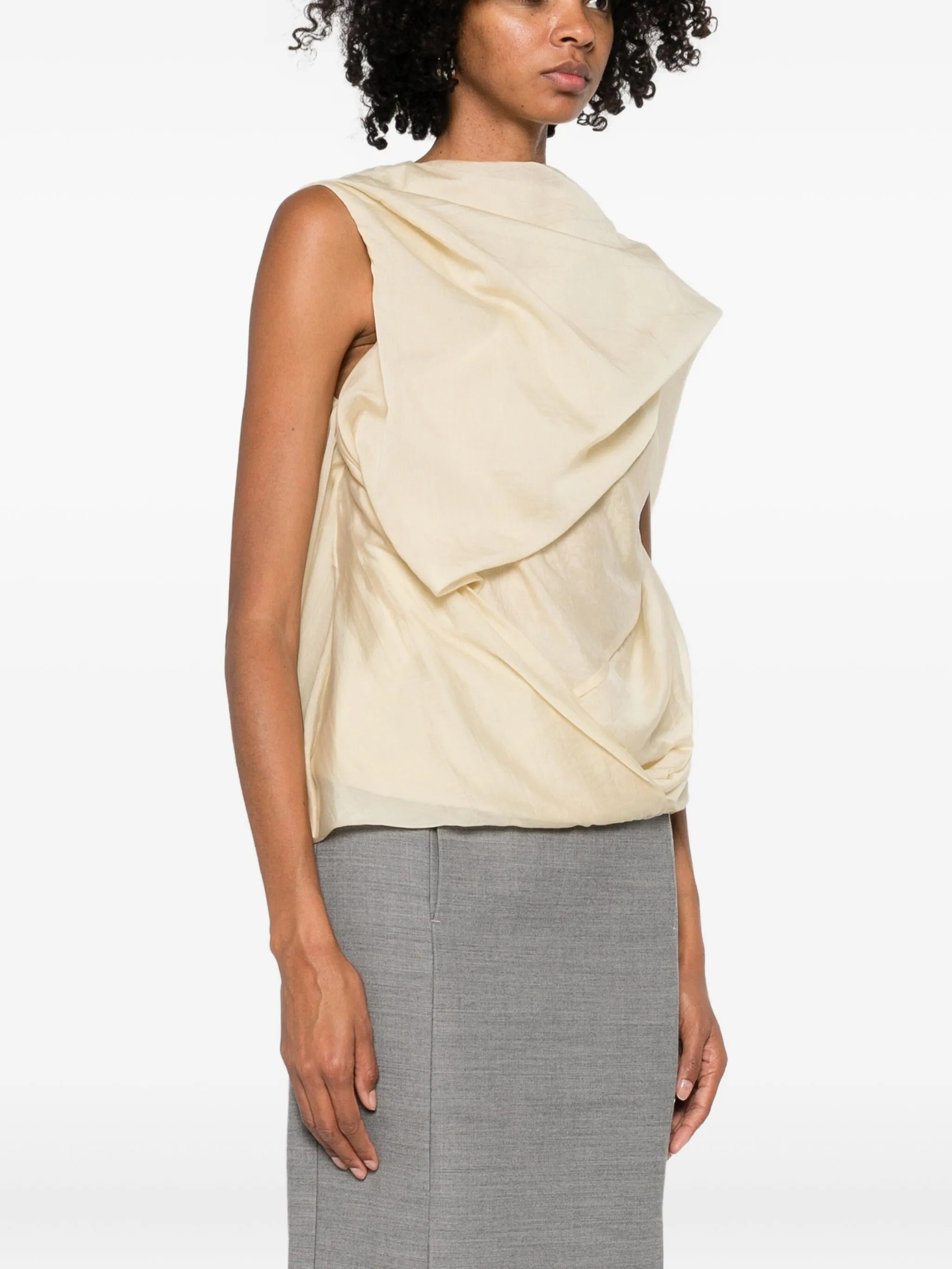 Side drape top soft tan