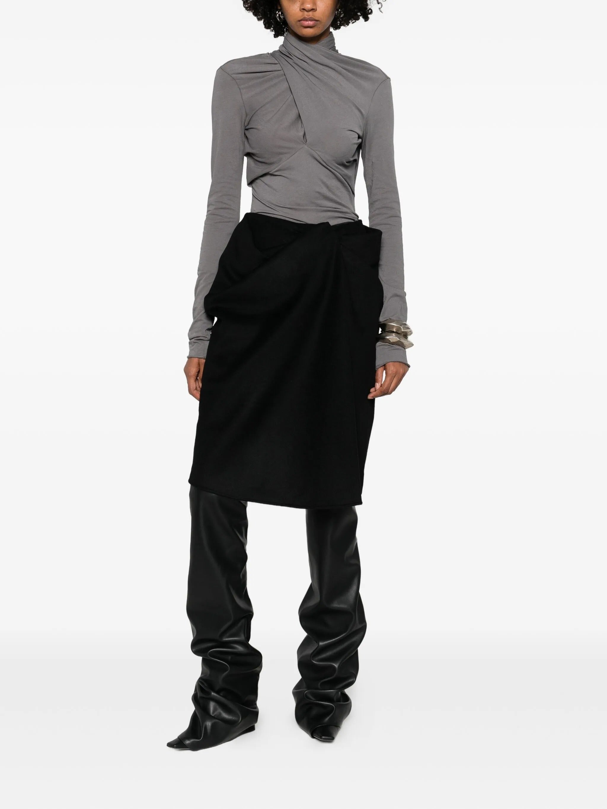 Crease skirt black wool