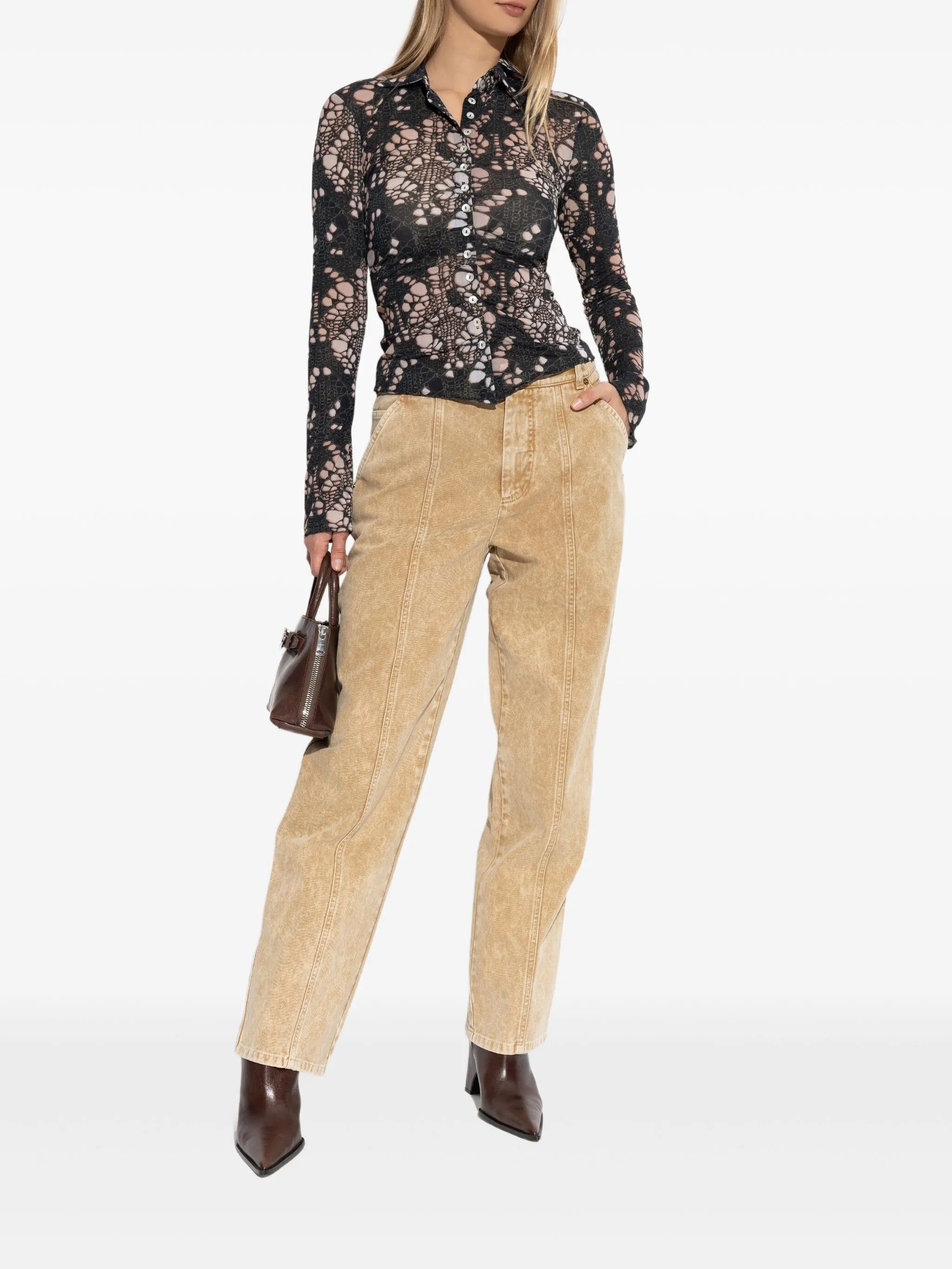 Spiky printed distressed knit