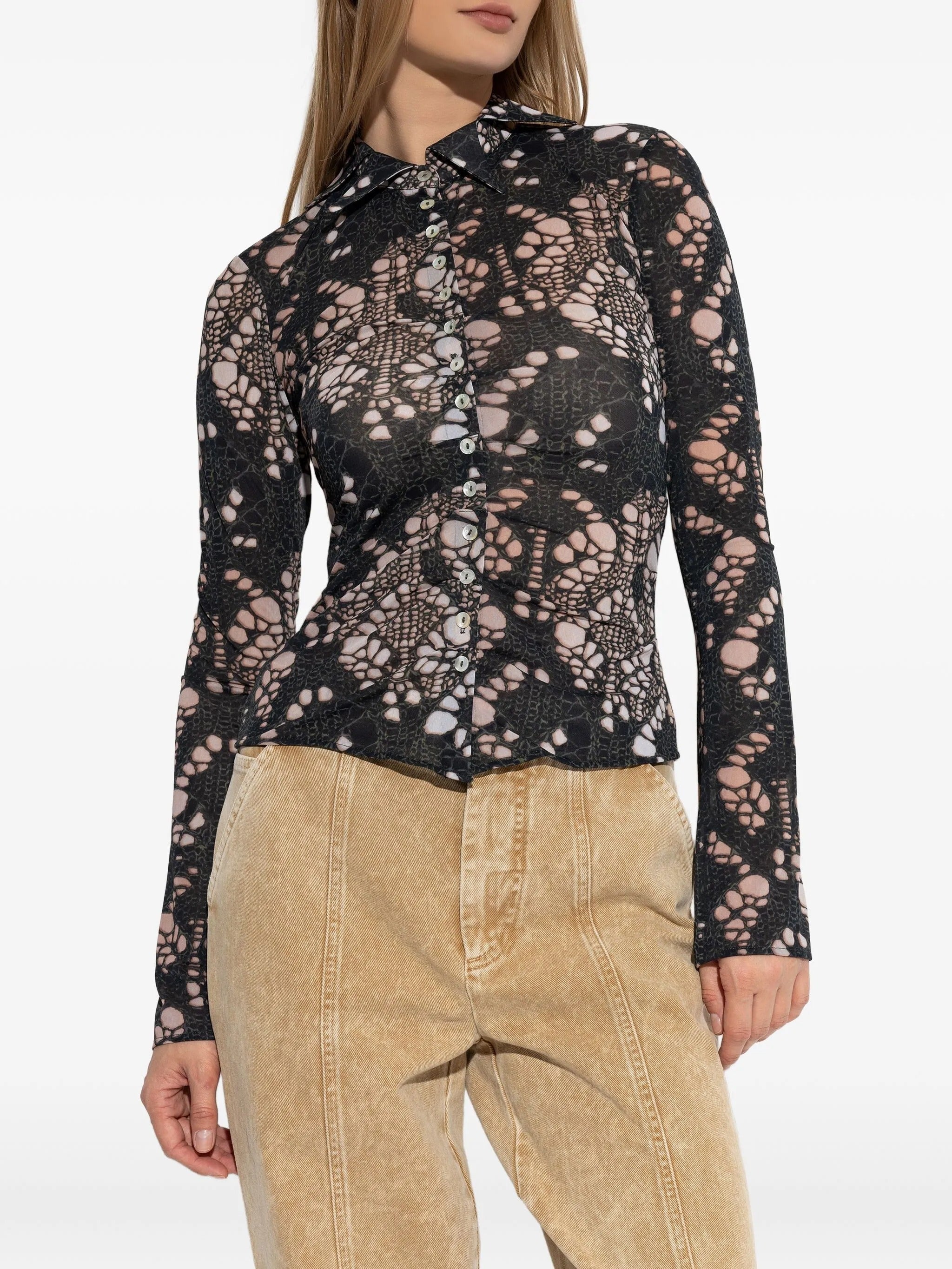 Spiky printed distressed knit