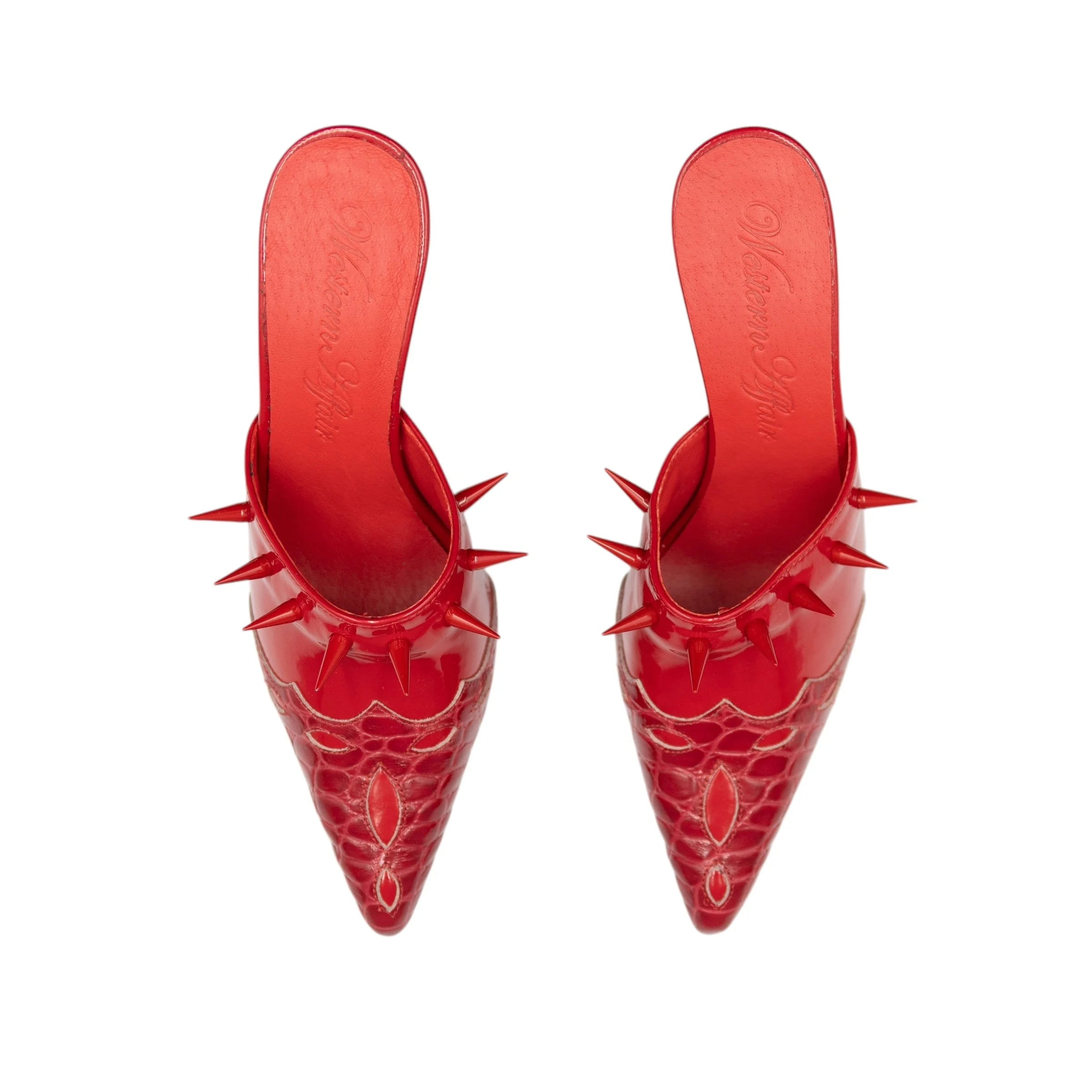 Cowgirl mules in carmine