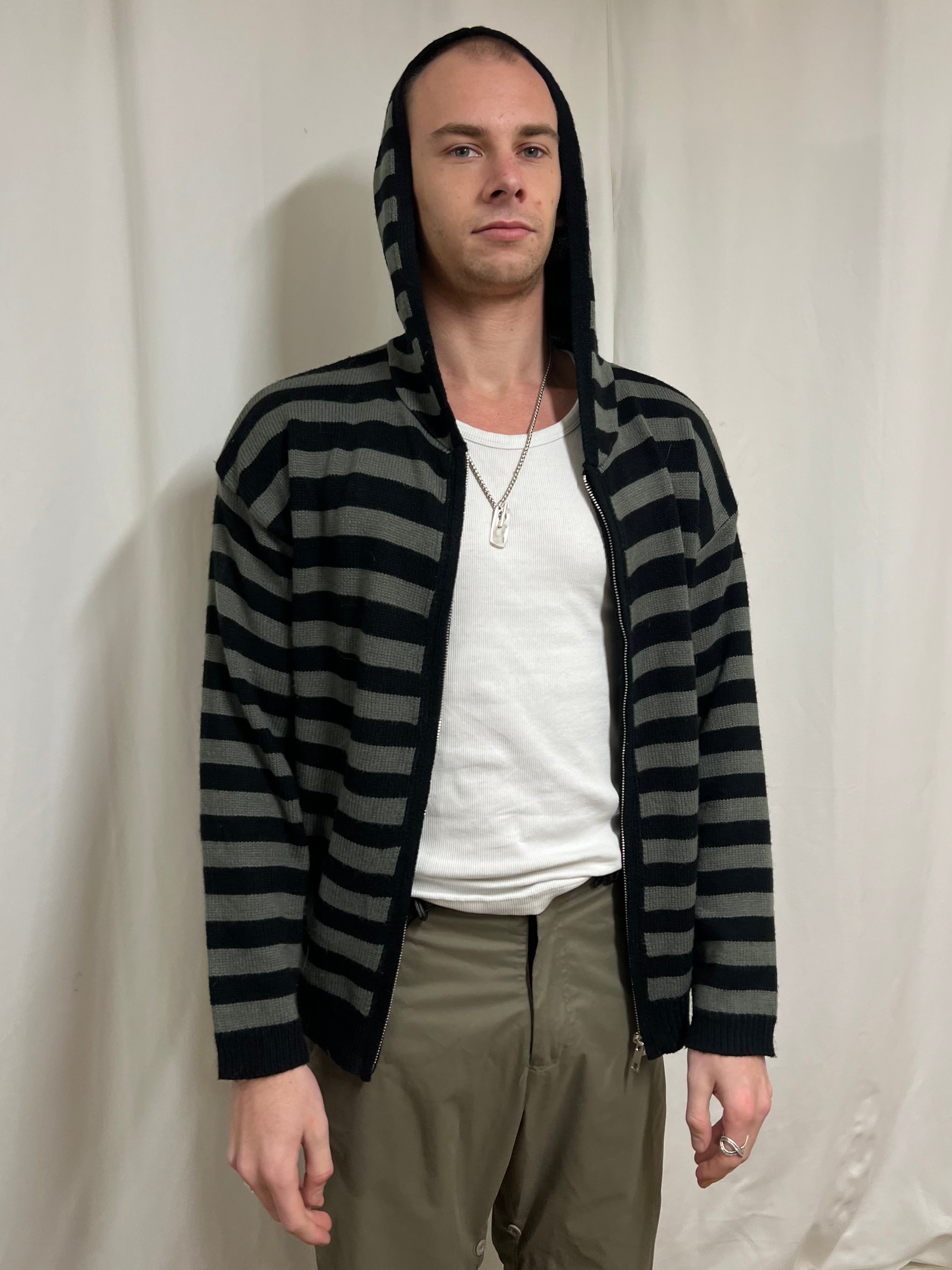 Striped knitted hoodie