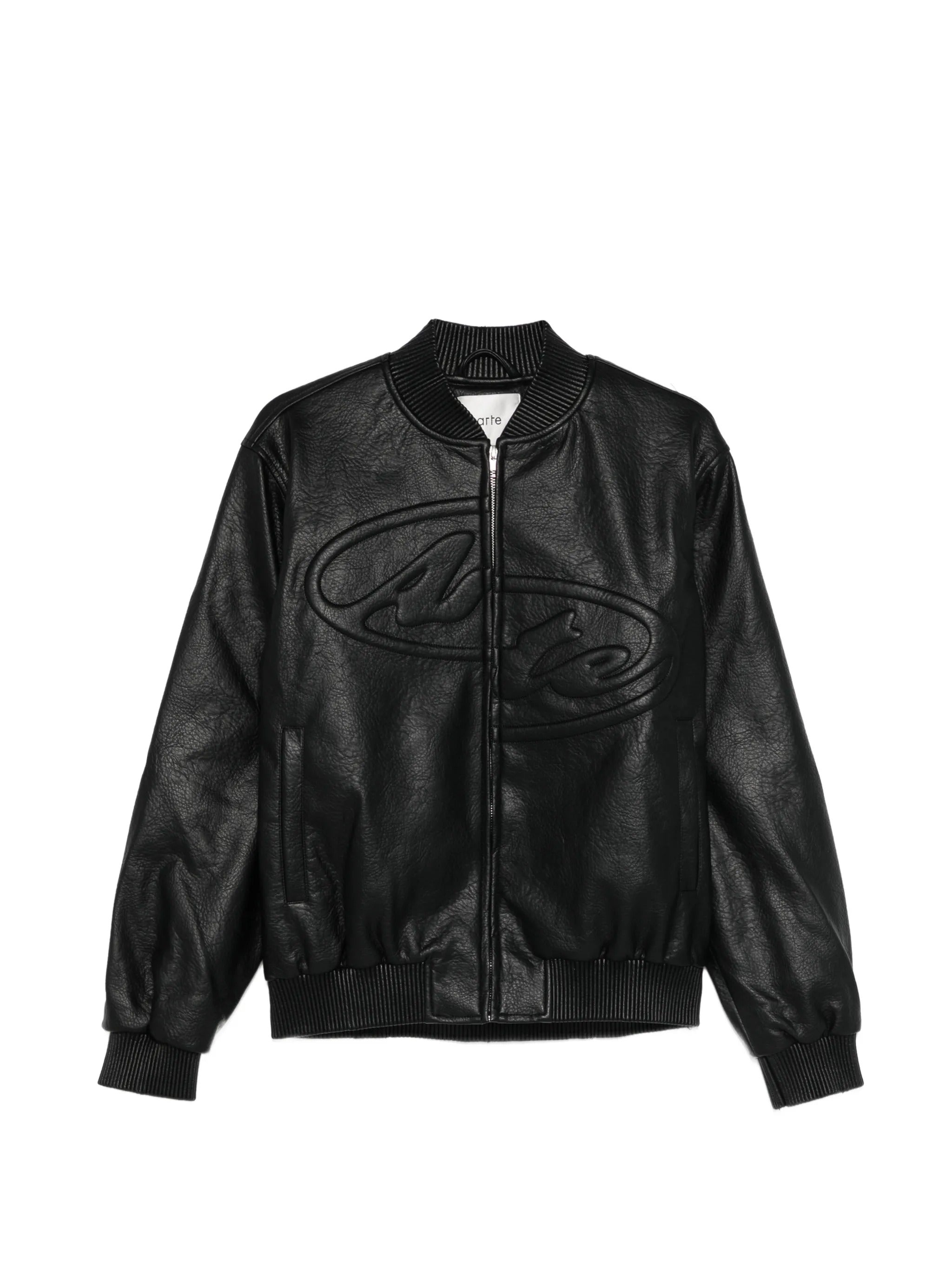 Half logo leather jacket