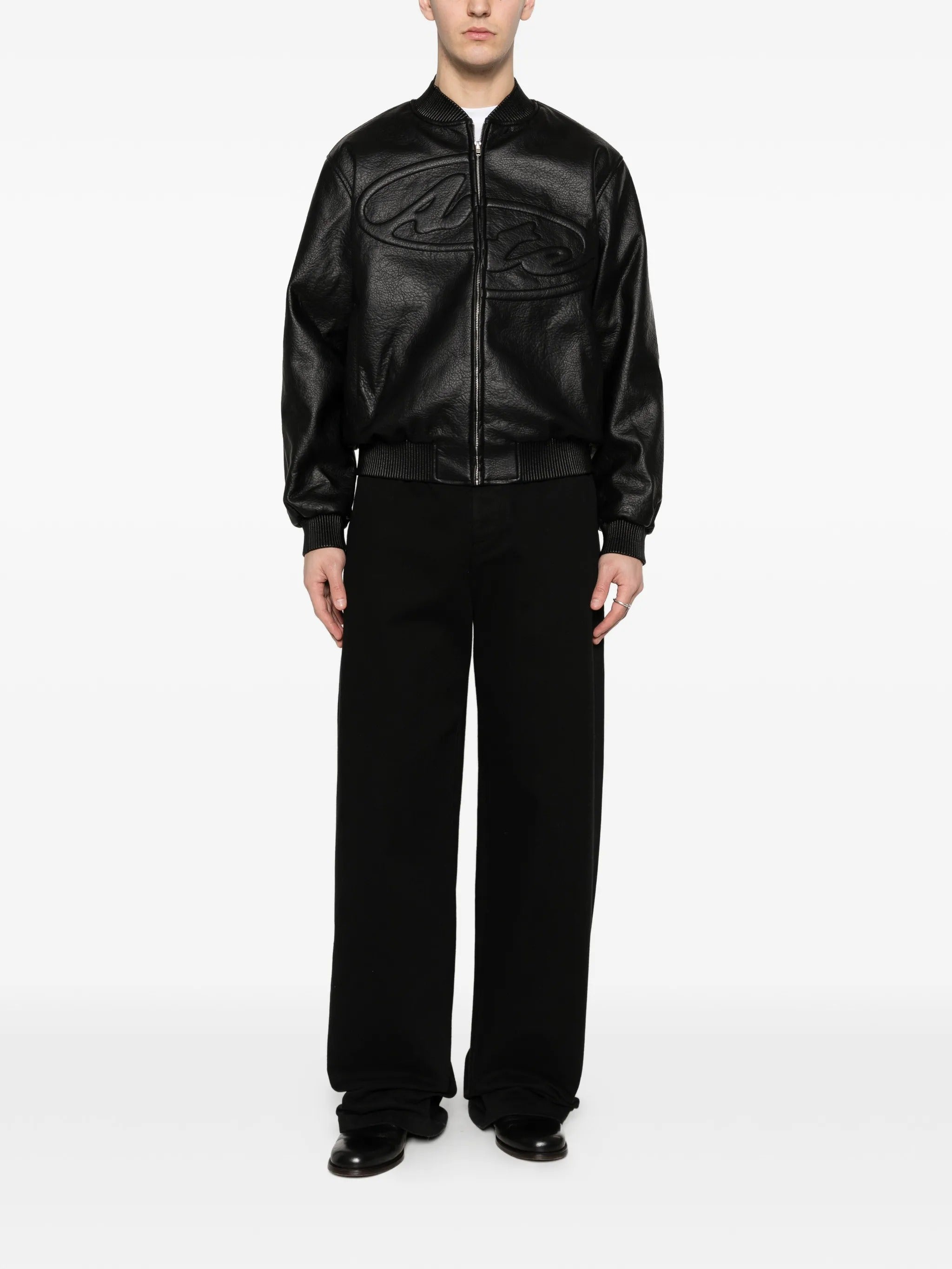 Half logo leather jacket