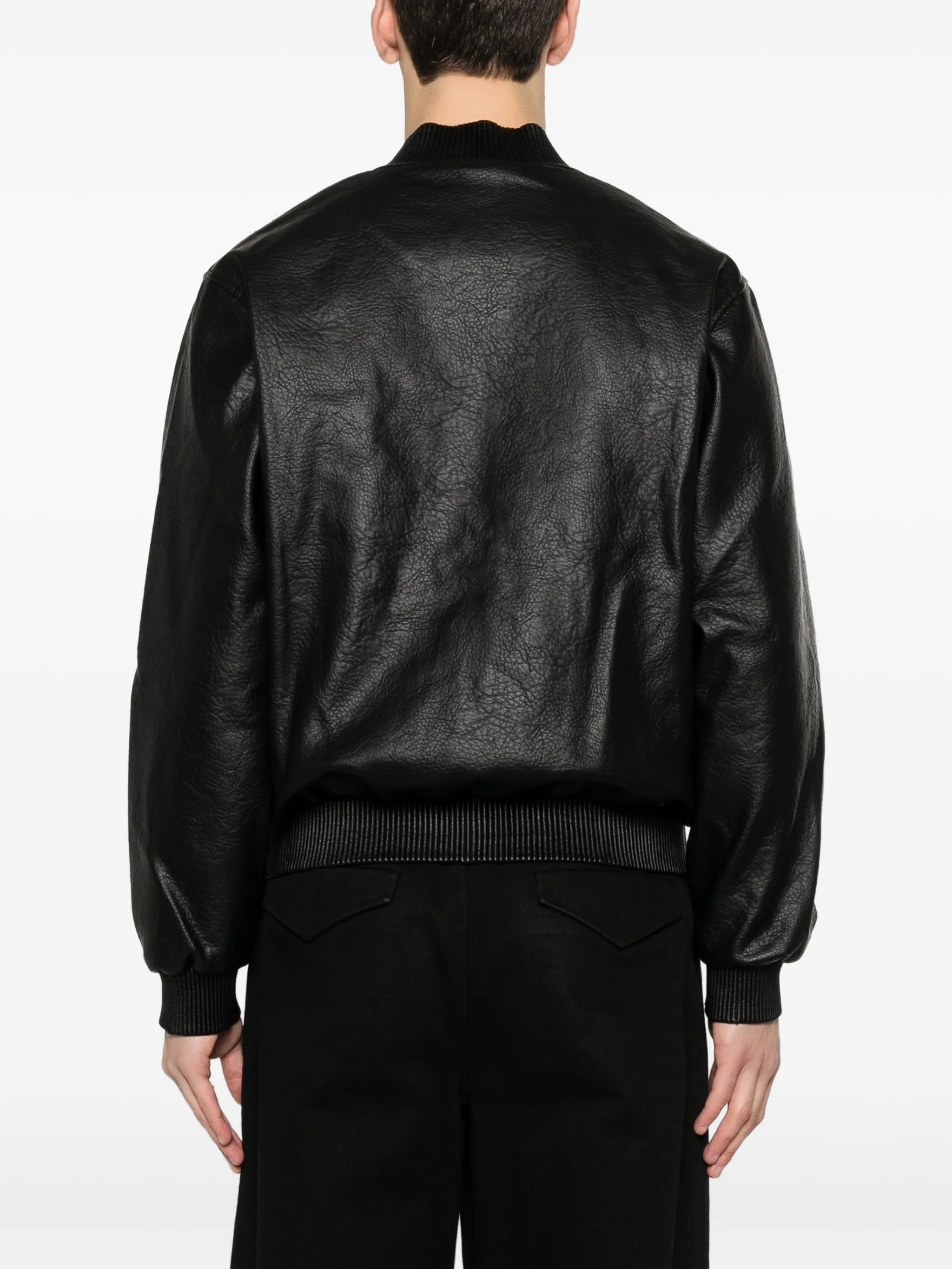 Half logo leather jacket