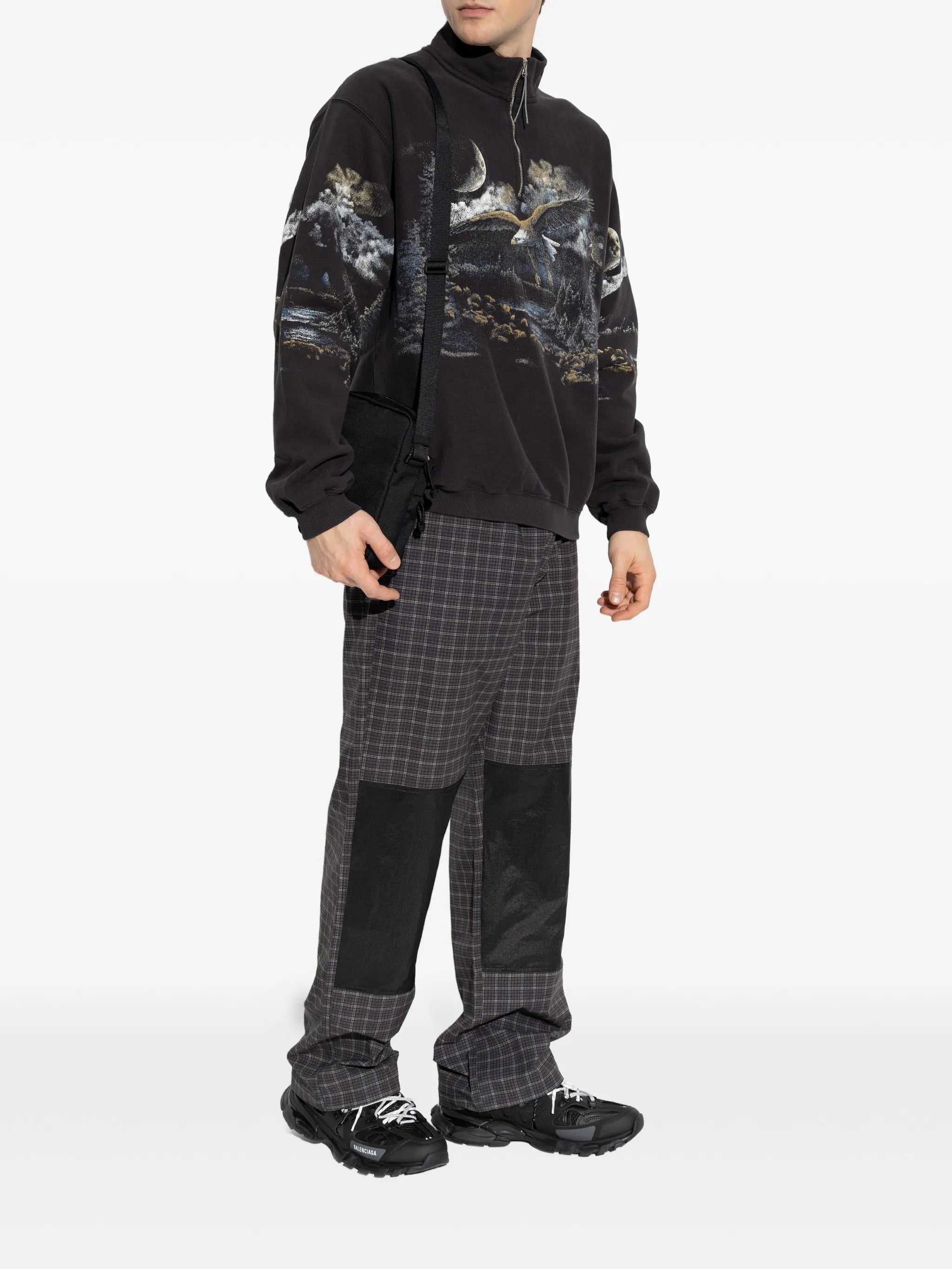 Aair floweave printed check elasticated waistband pants