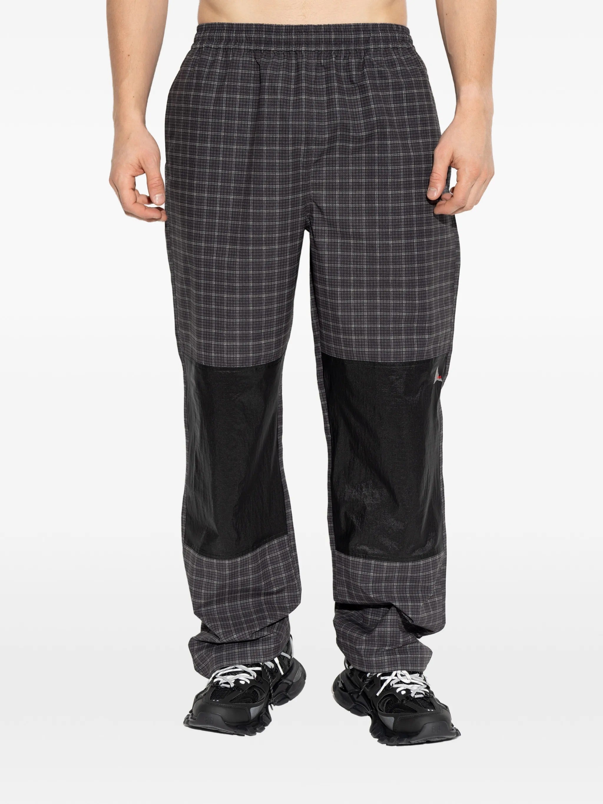 Aair floweave printed check elasticated waistband pants