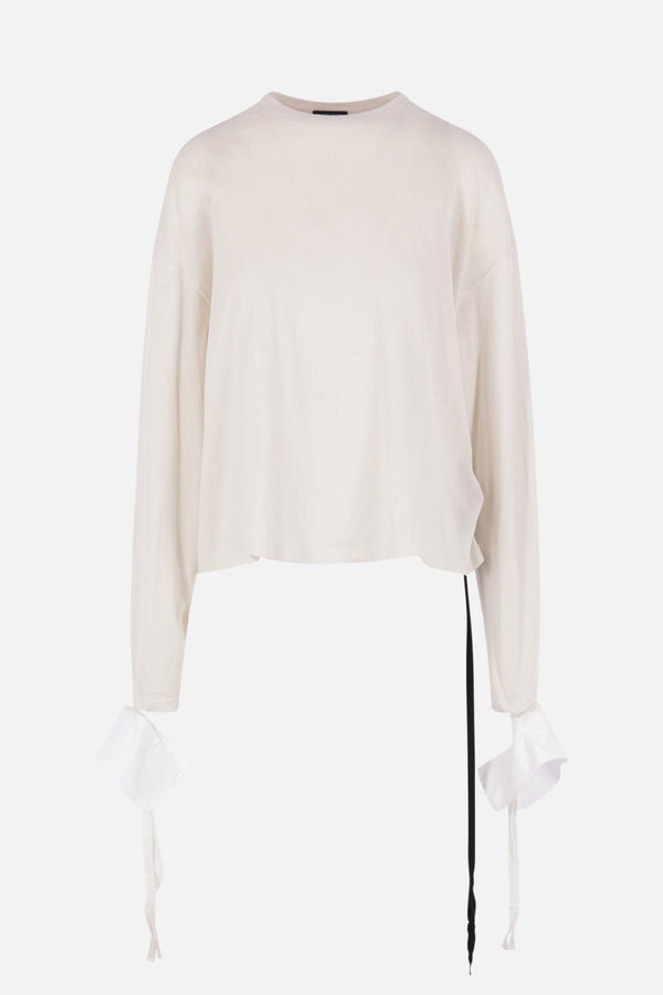 Nila relax fit boxy t shirt with det. cuffs+"sketchbook&roses" print