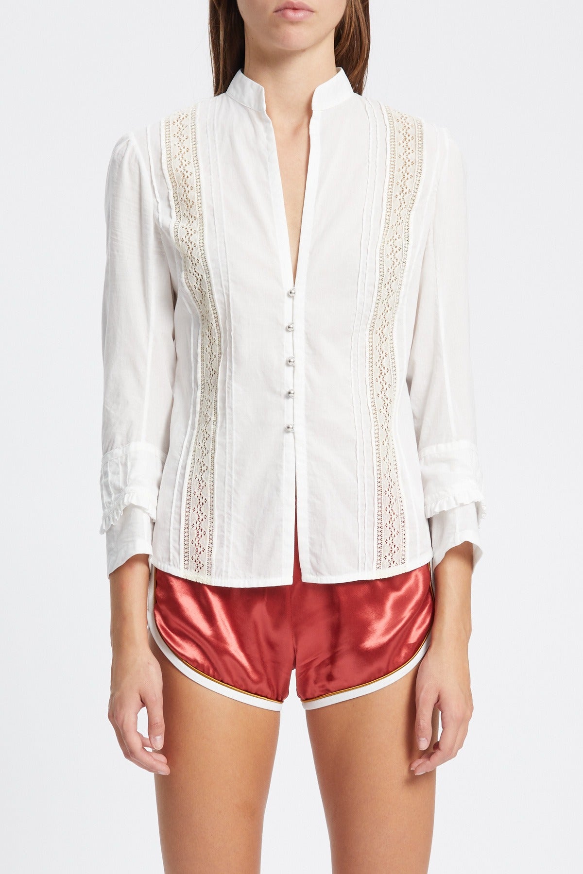 Lidy open front shirt with lace ribbons