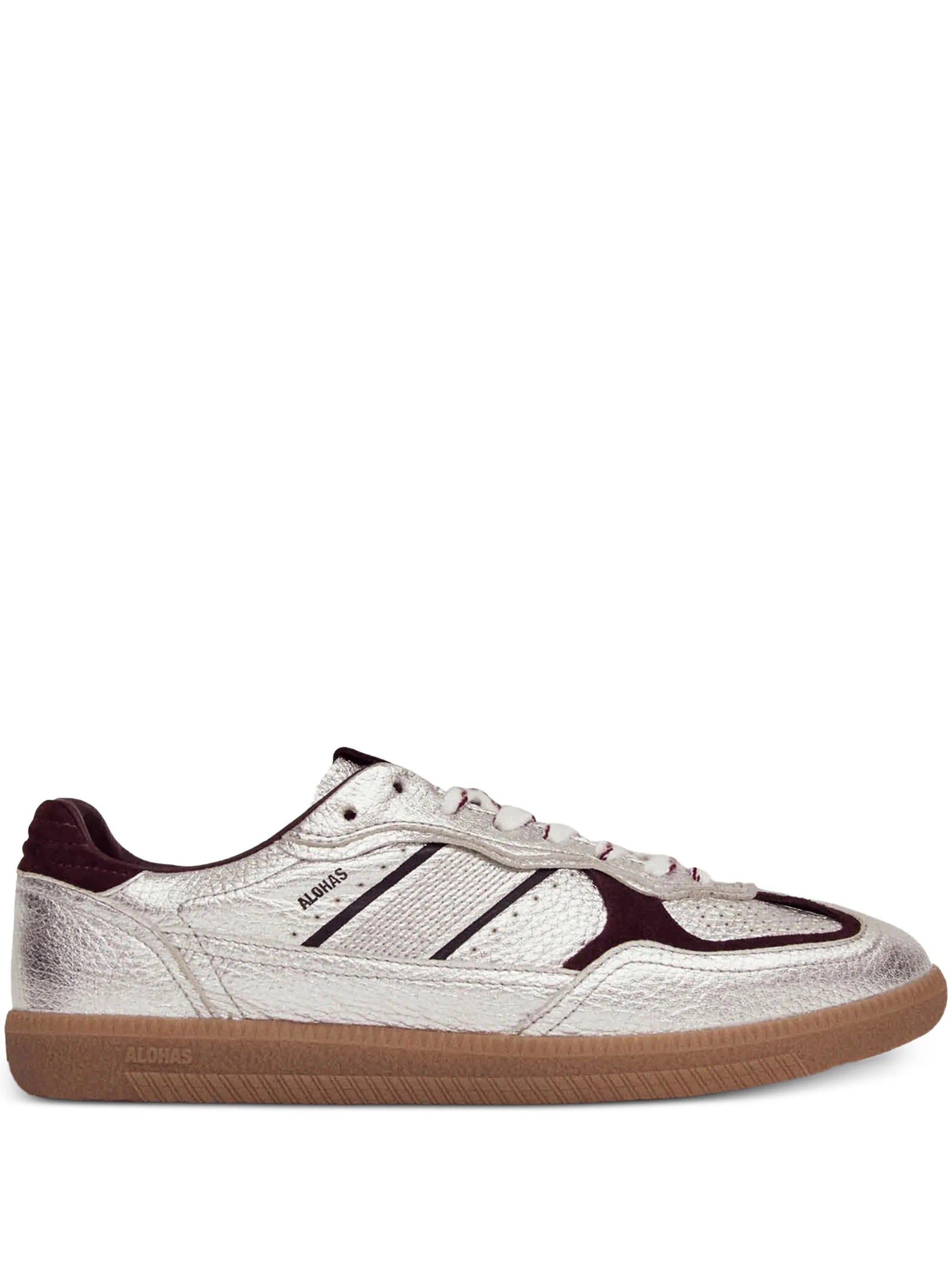 Tb.490 grain shimmer silver burgundy leather sneakers
