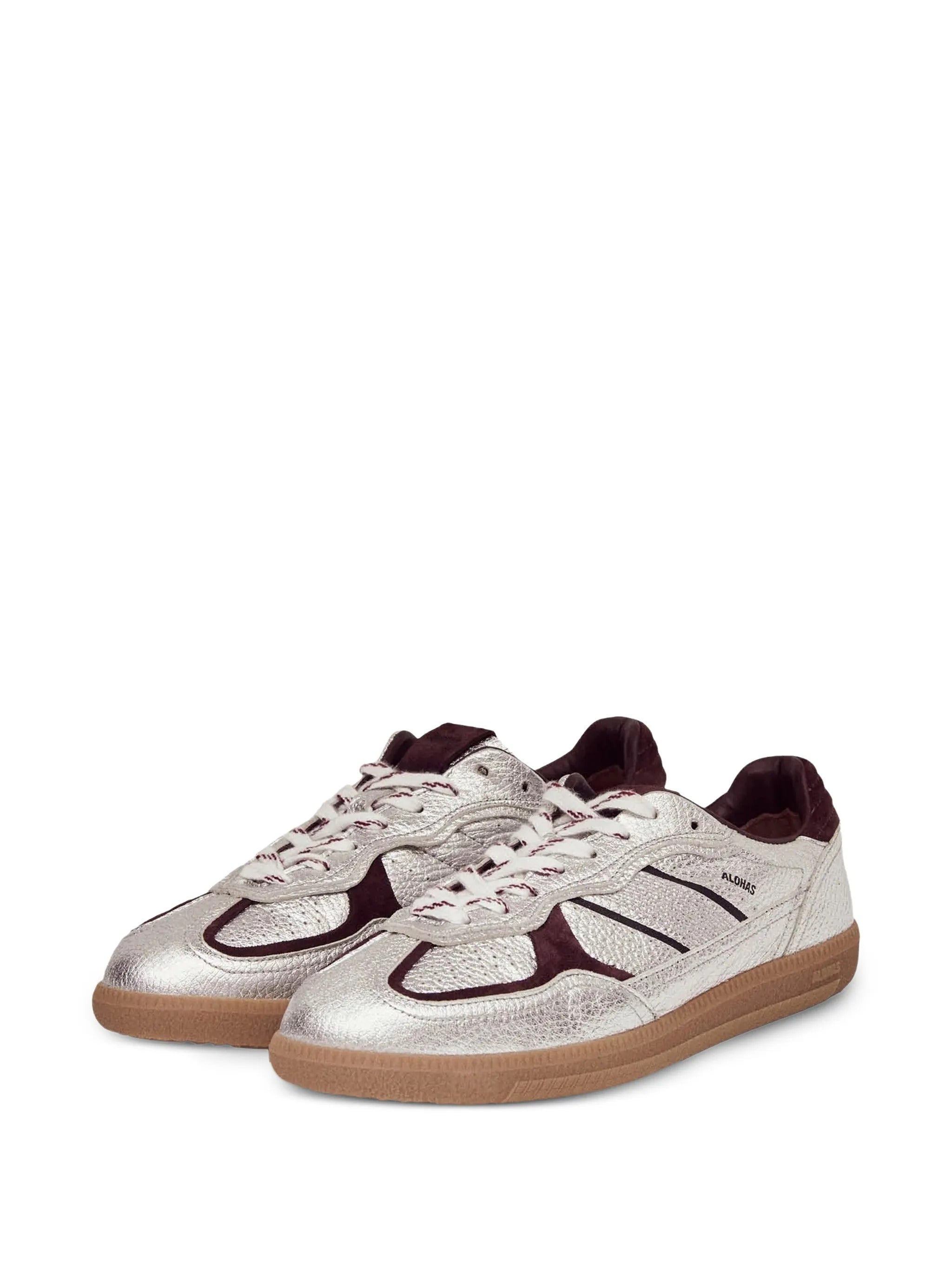 Tb.490 grain shimmer silver burgundy leather sneakers
