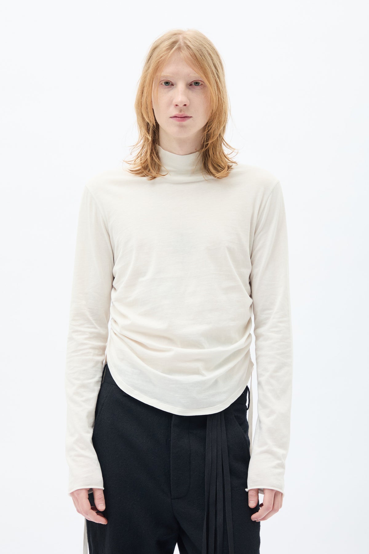 Lenart wrinkled mock collar top brushed jersey