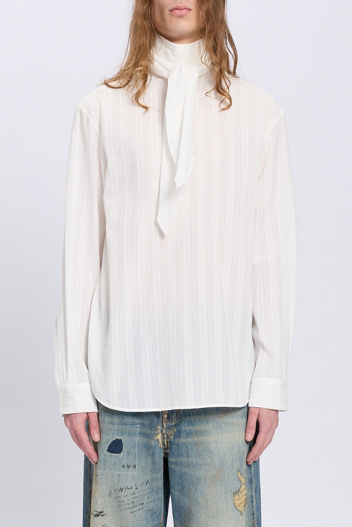 Stellan open back bow tie collar top light cotton
