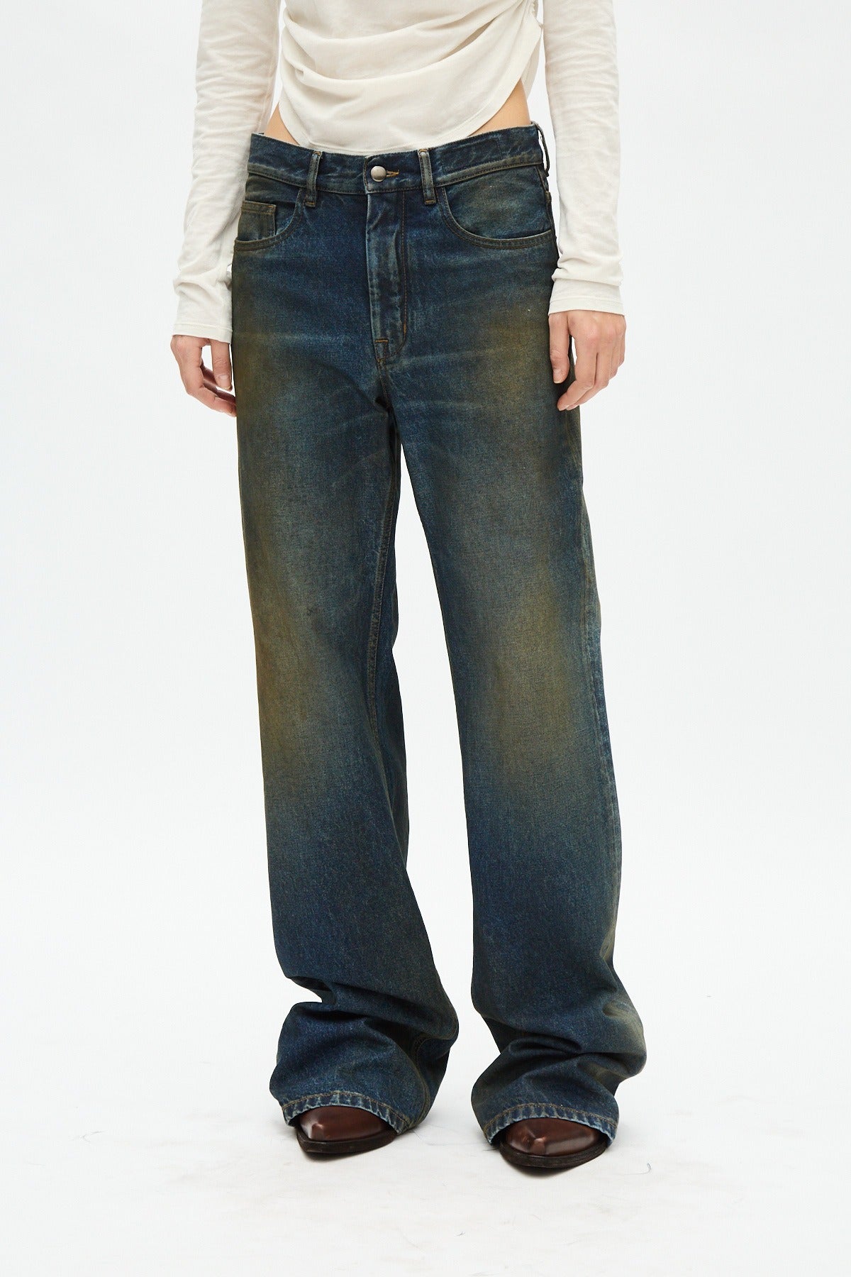 Genoveva 5-pockets relaxed flared trousers oiled s