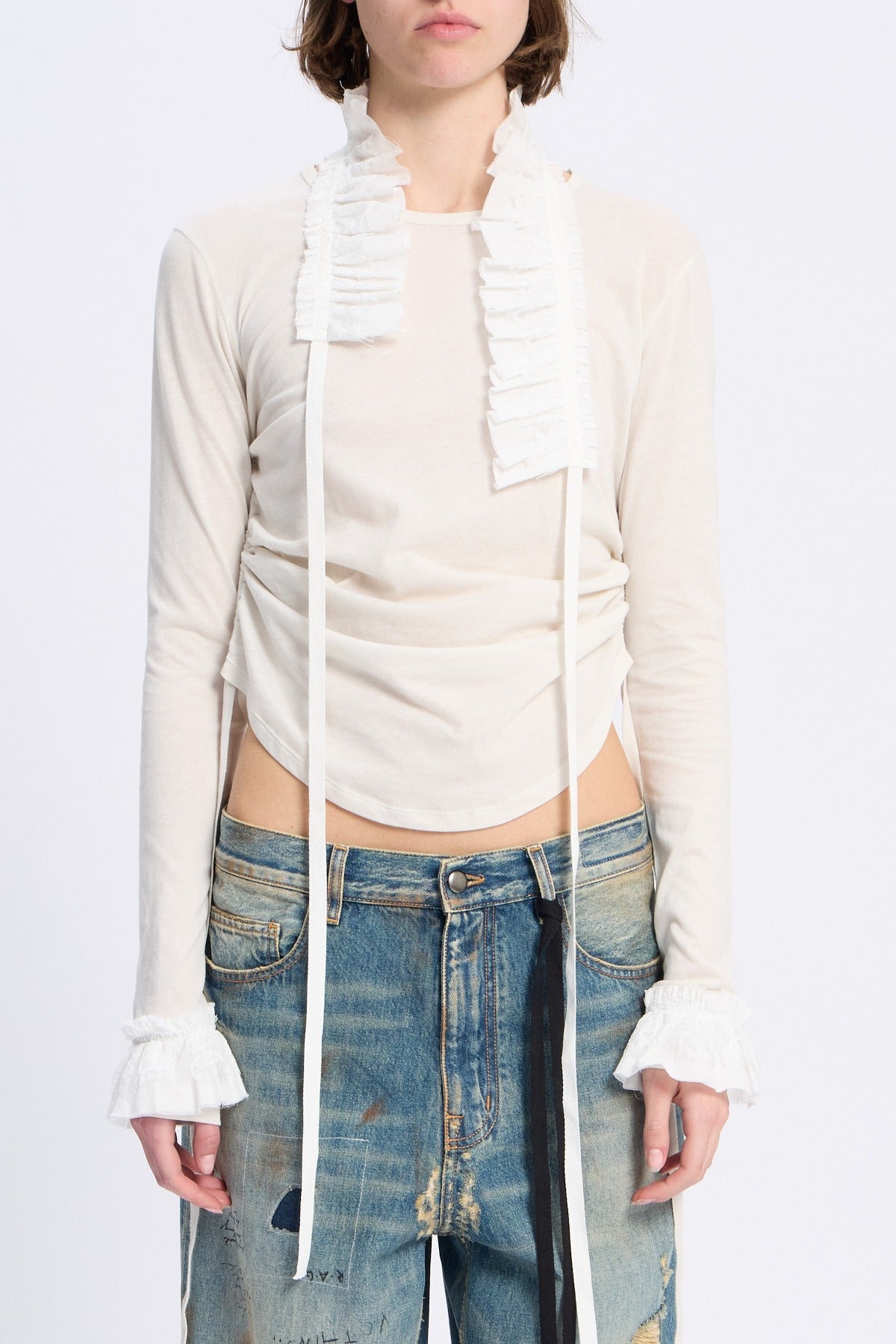 Inna wrinkled cropped long sleeve top with ruffled