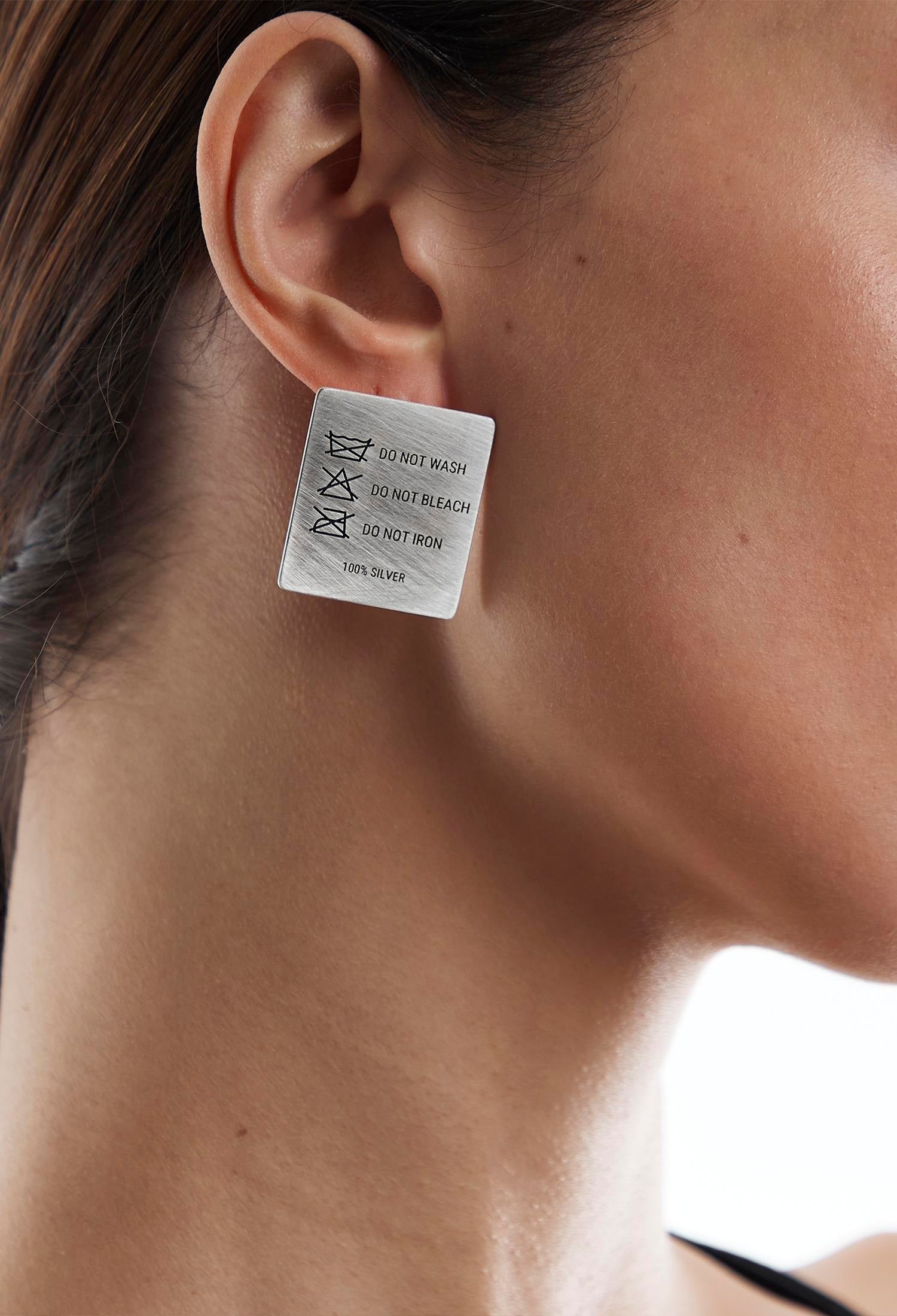 Laundry tag earrings