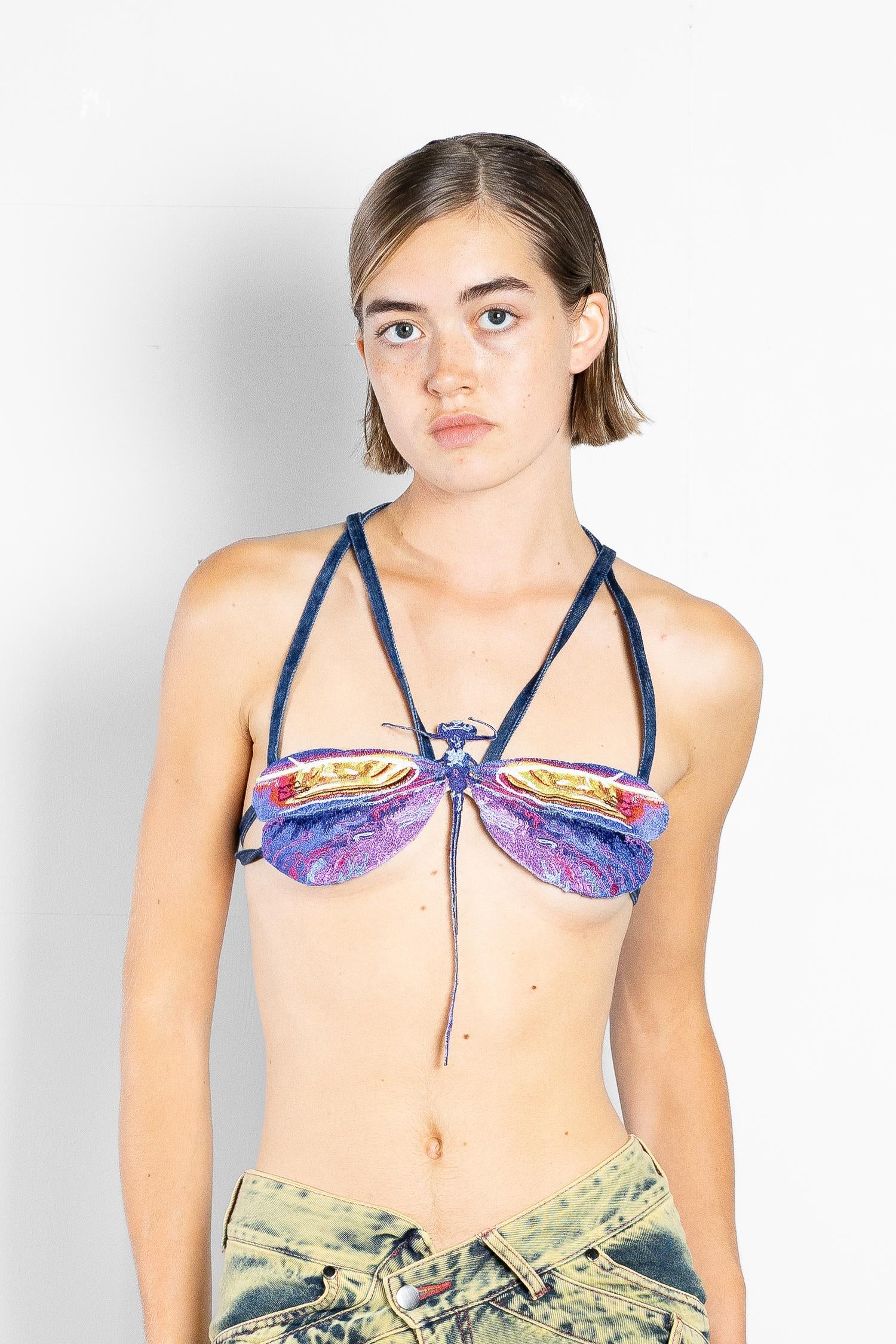 Embroidered dragonfly bra top