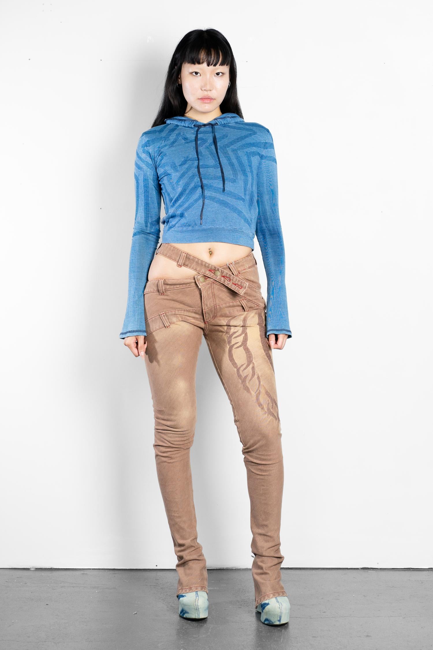 Skinny bias cut jeans with back zips