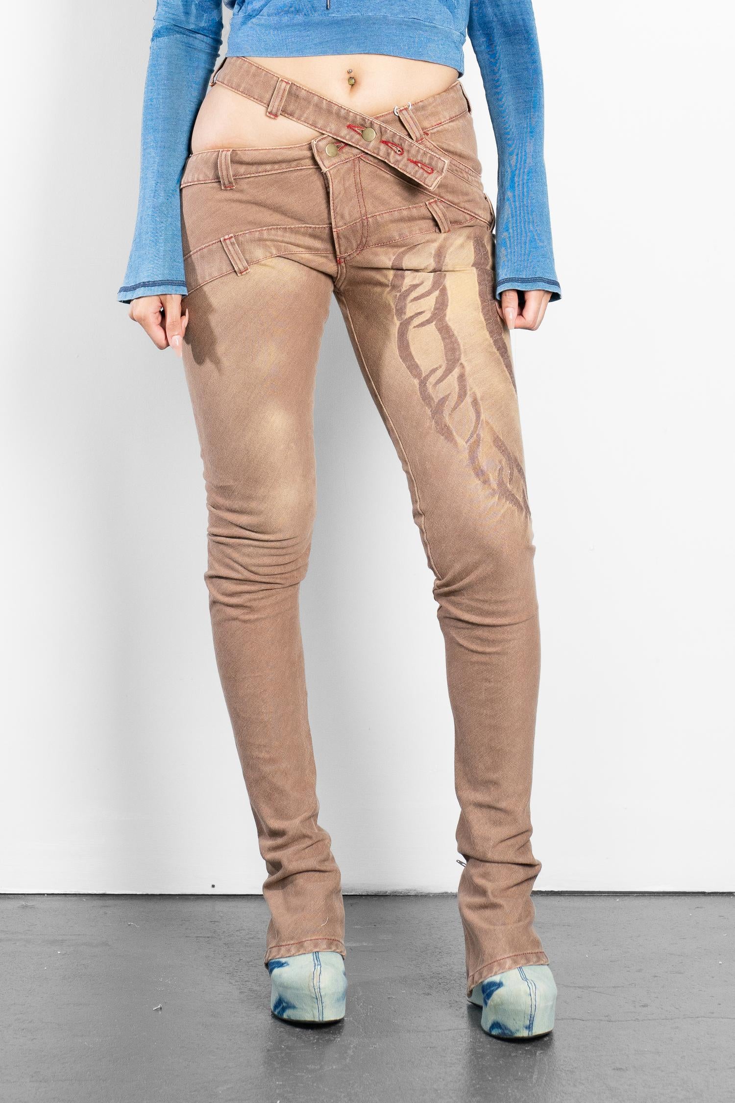 Skinny bias cut jeans with back zips